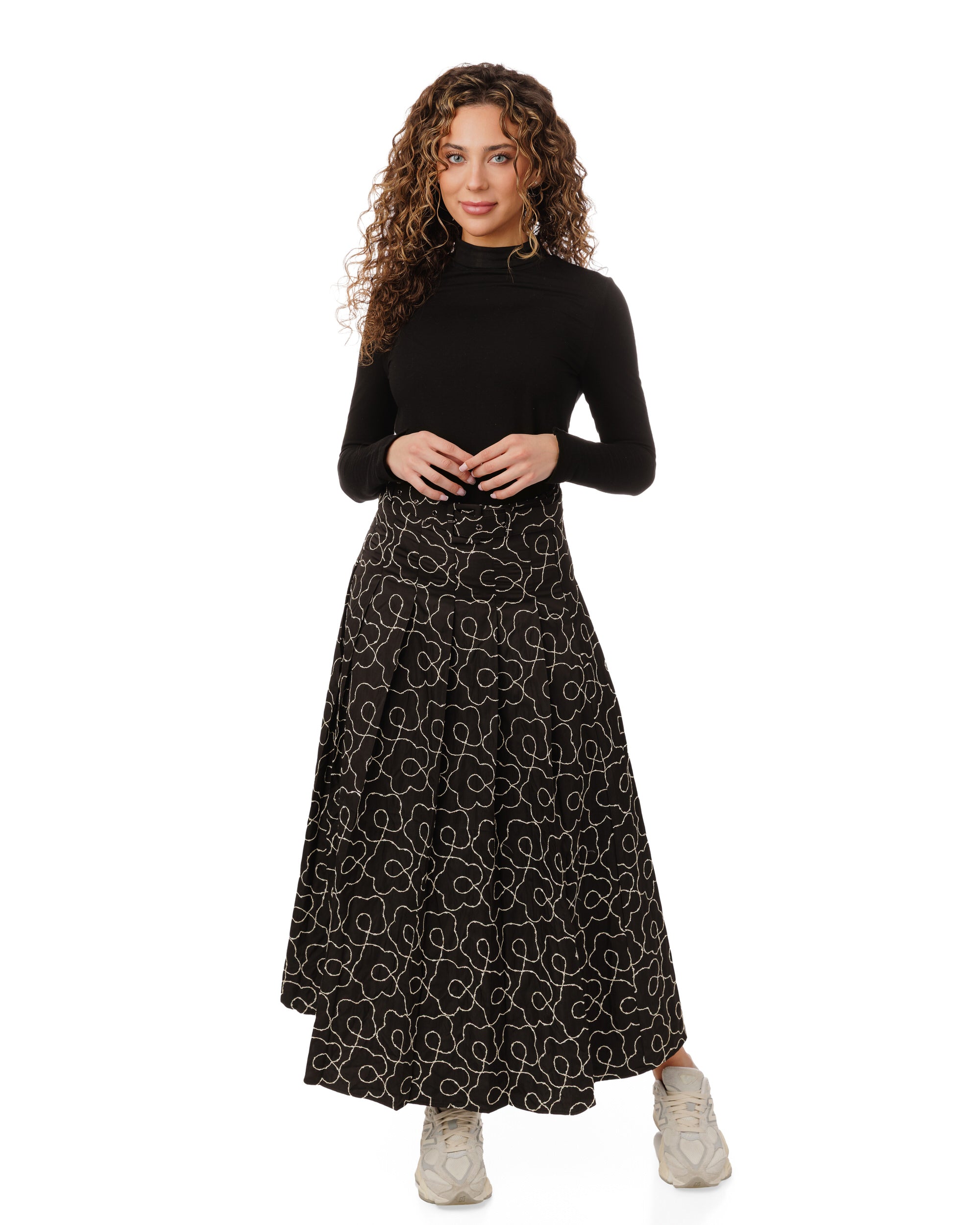 Black And Cream Embroidered Puffer Skirt
