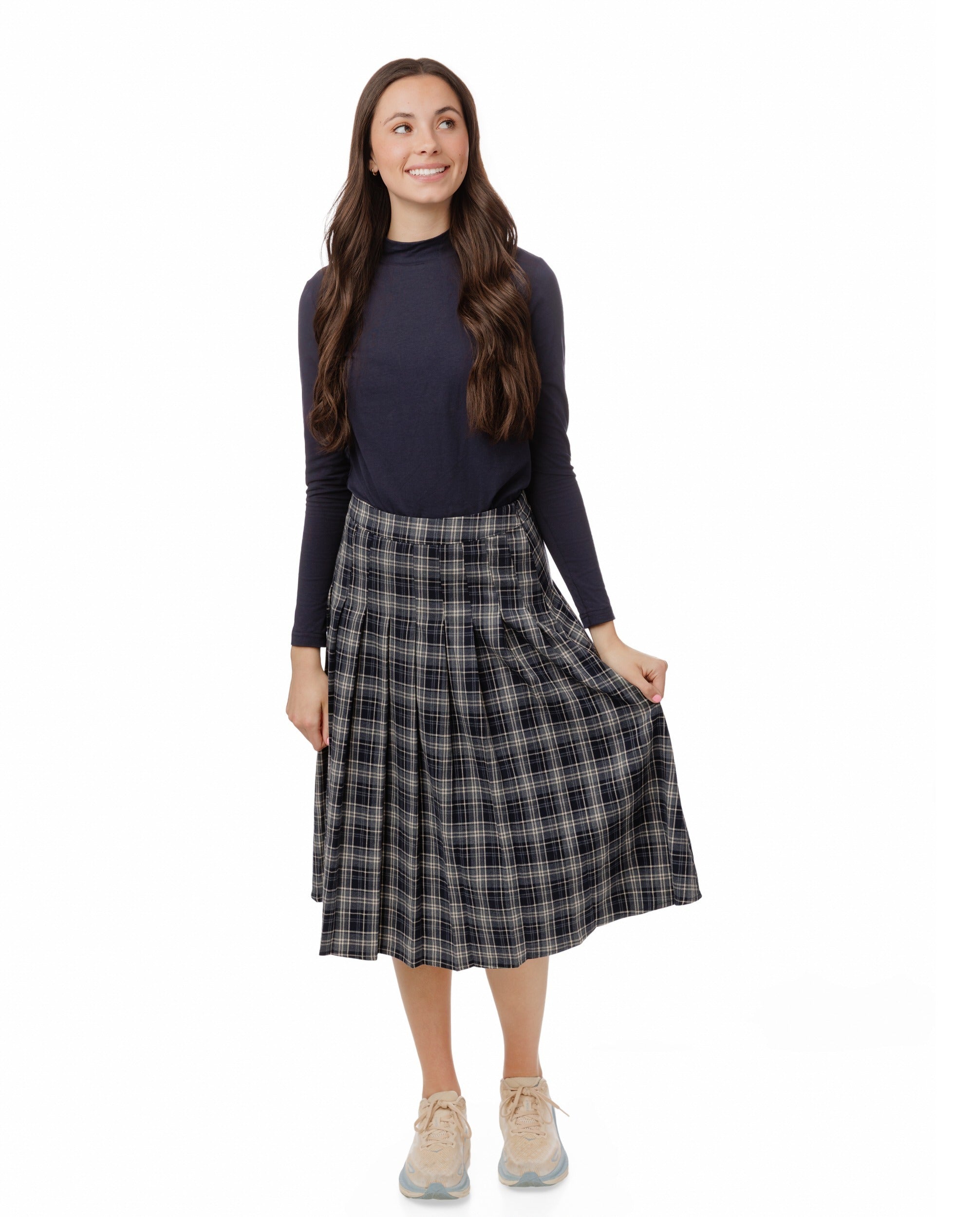 Blue Plaid Pleaded Skirt