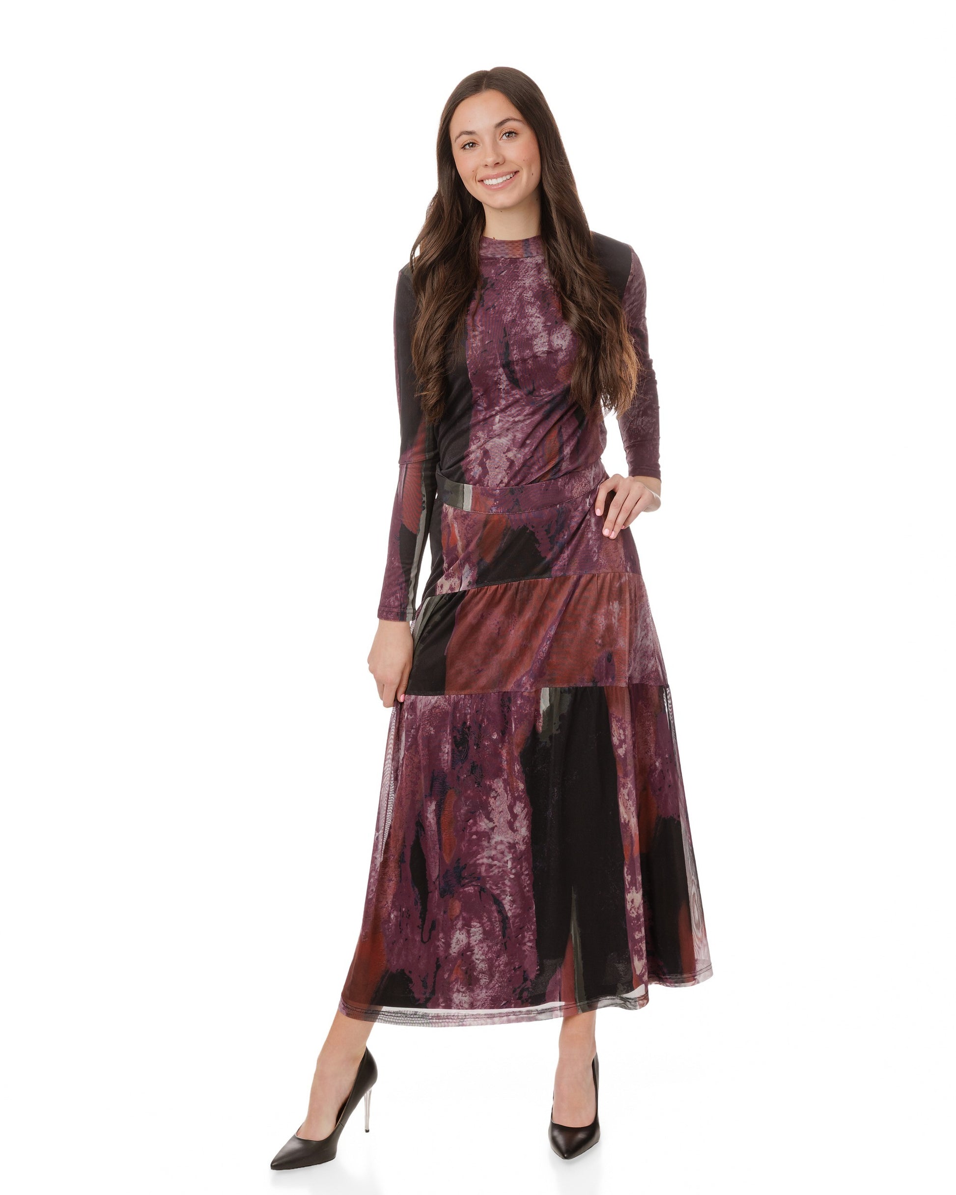 Plum Multi Color Tired Mesh Skirt