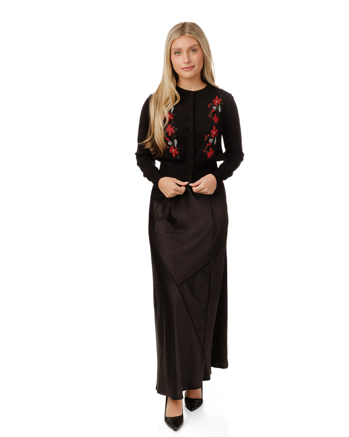 Black And Red Embroidered Cardigan
