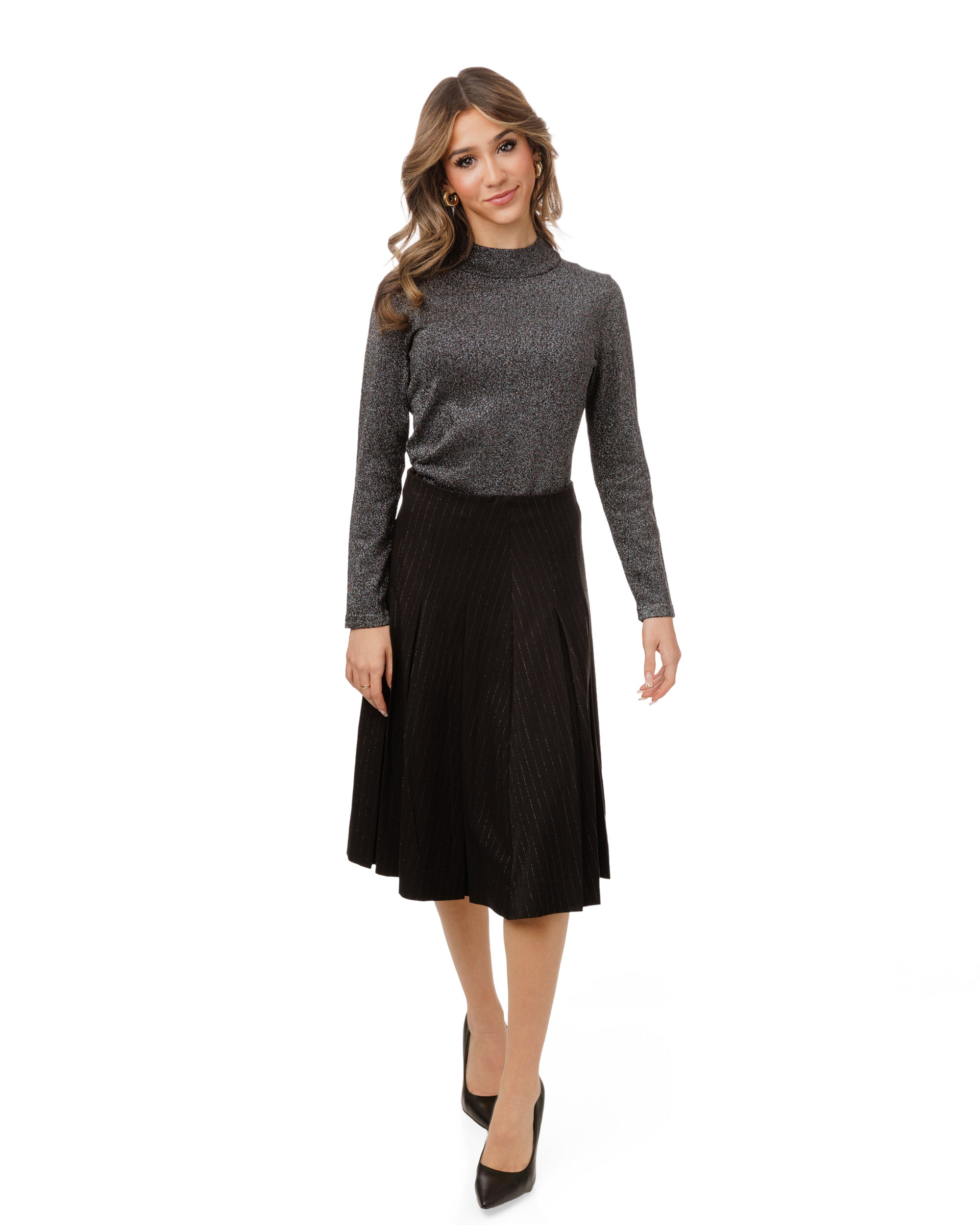 Metallic Silver Knit Turtleneck