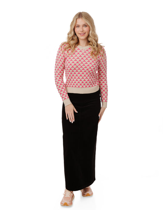 Pink And Tan Triangle Printed Knit Sweater