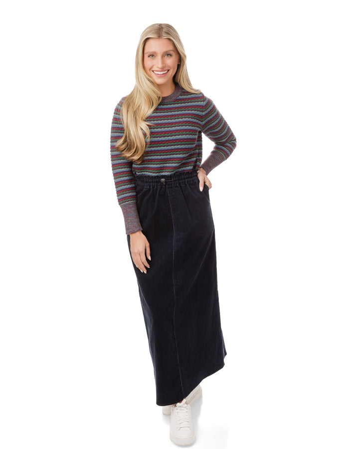Corduroy Skirt With Drawstring - Navy