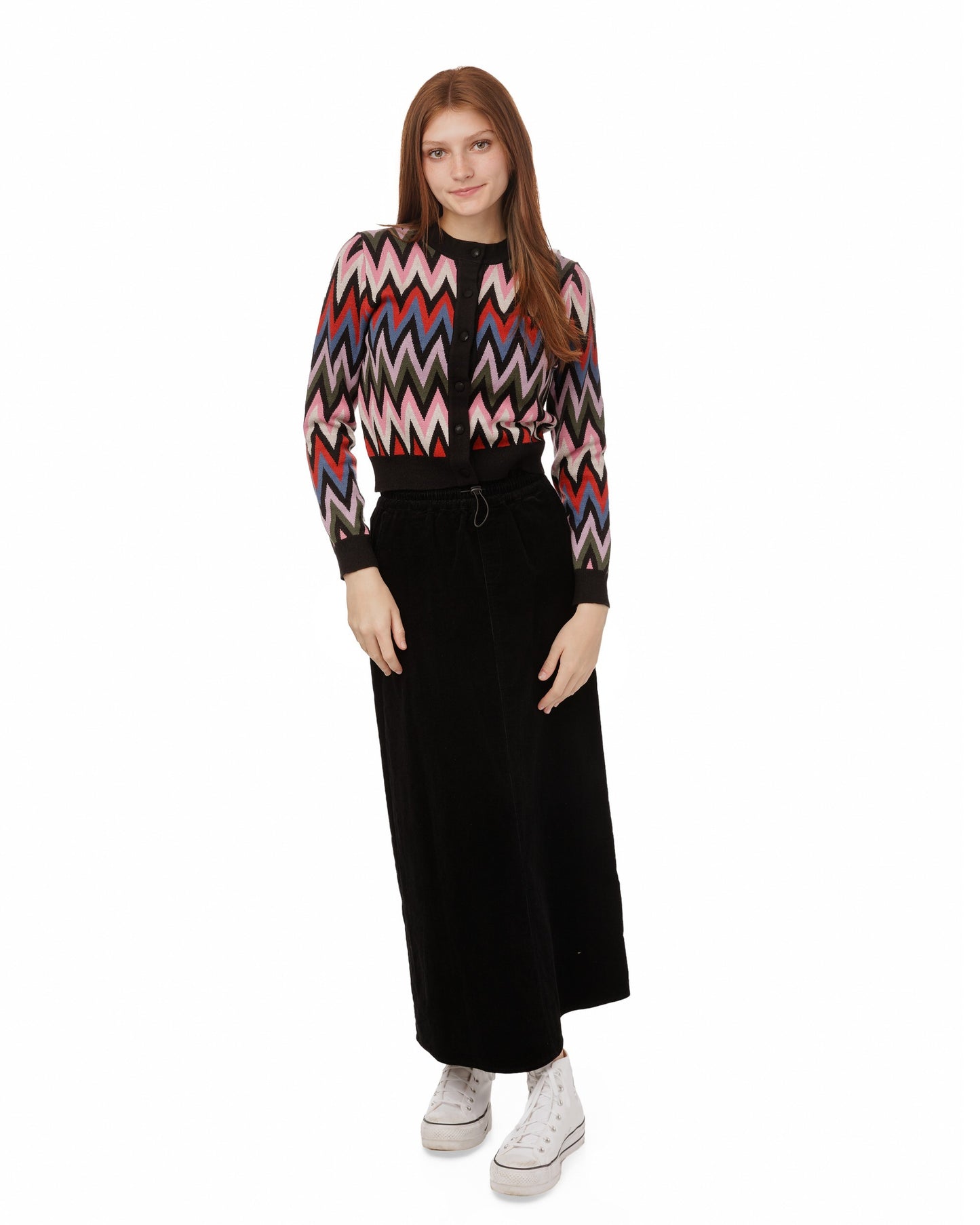 Corduroy Skirt With Drawstring - Black