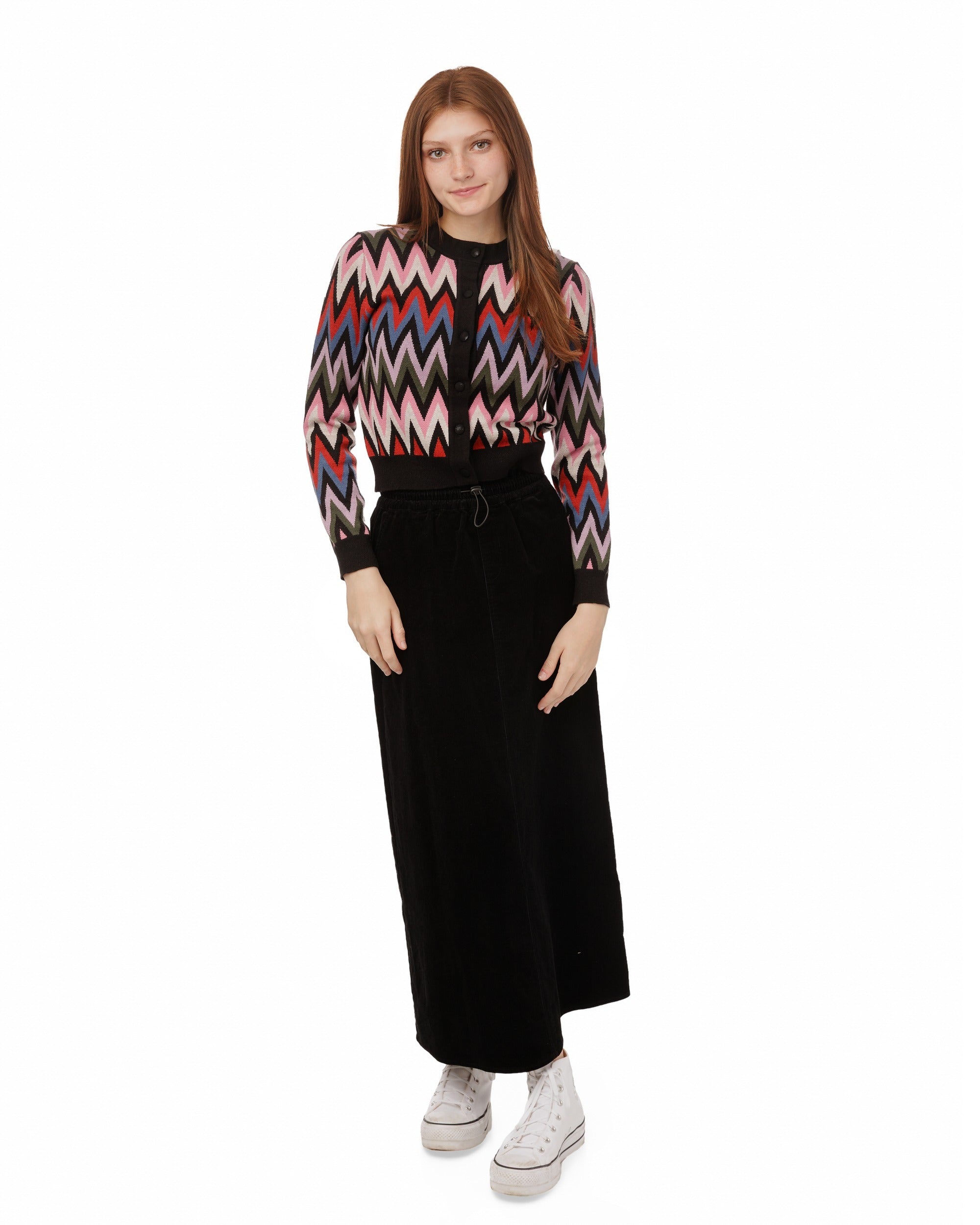 Corduroy Skirt With Drawstring - Black