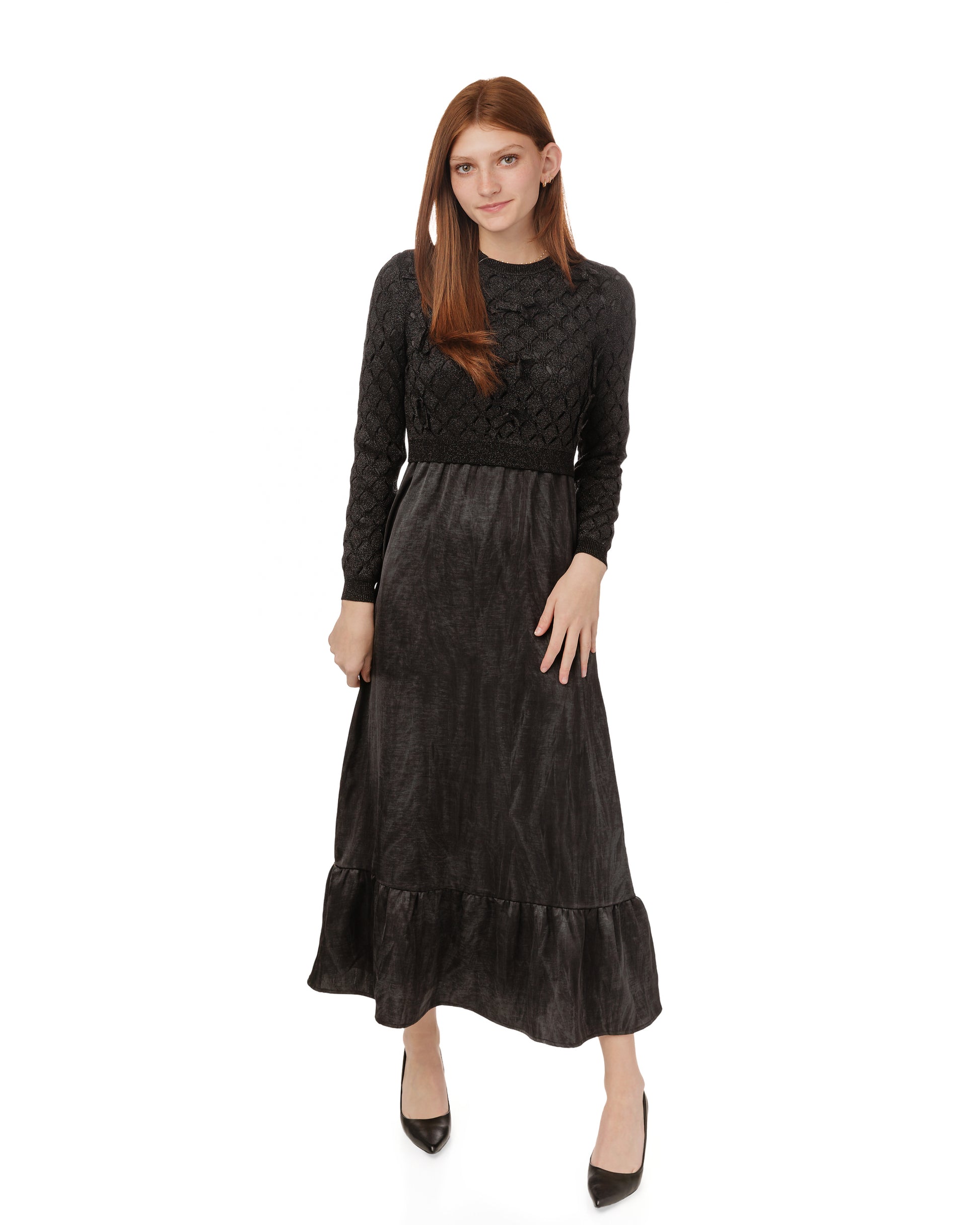 Black Dress With Metallic Knit Overlay