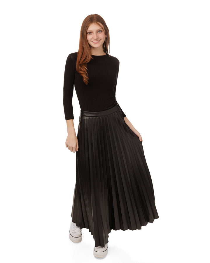Pleated Leather Skirt - Black