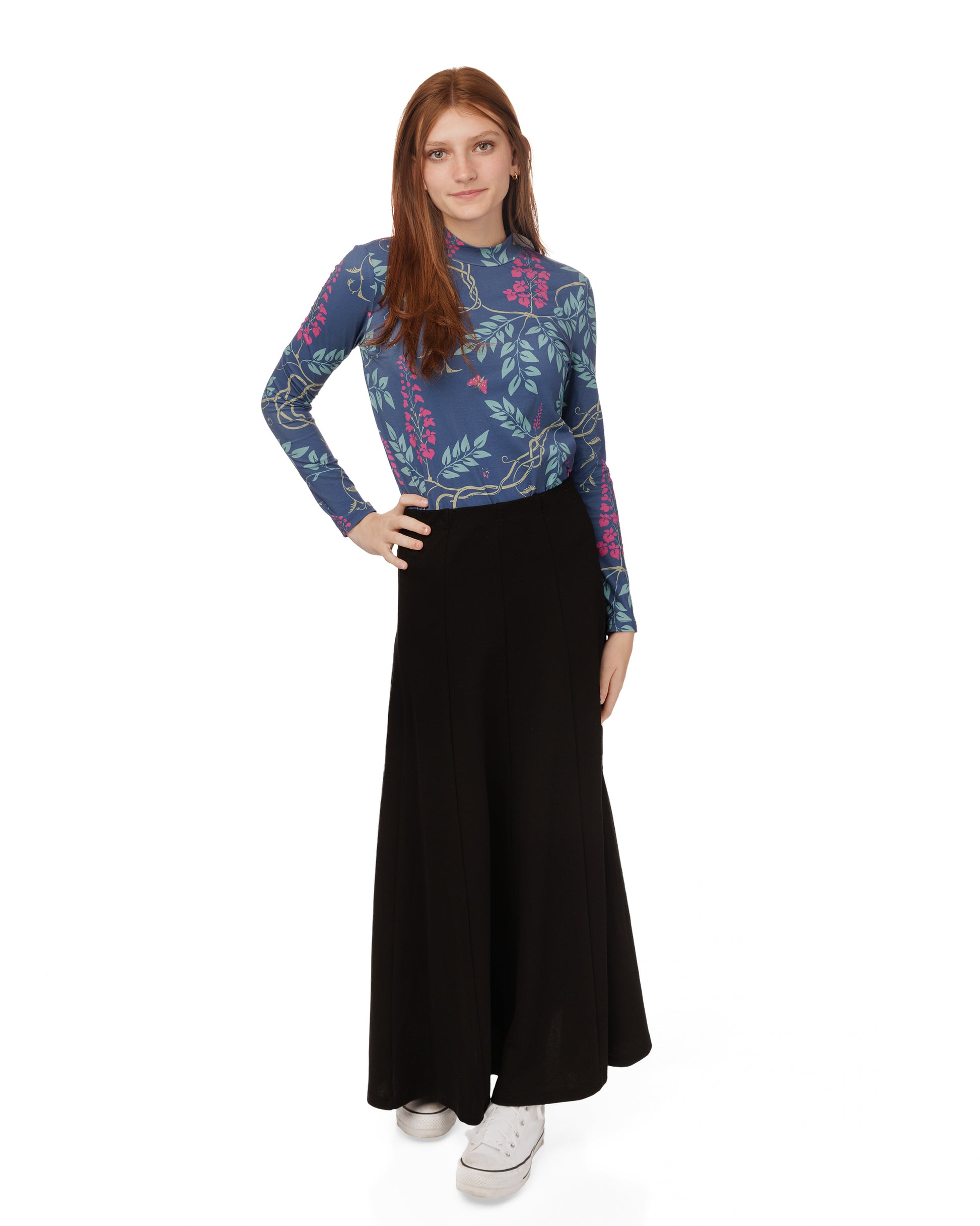 Blue And Pink Printed Mock Neck