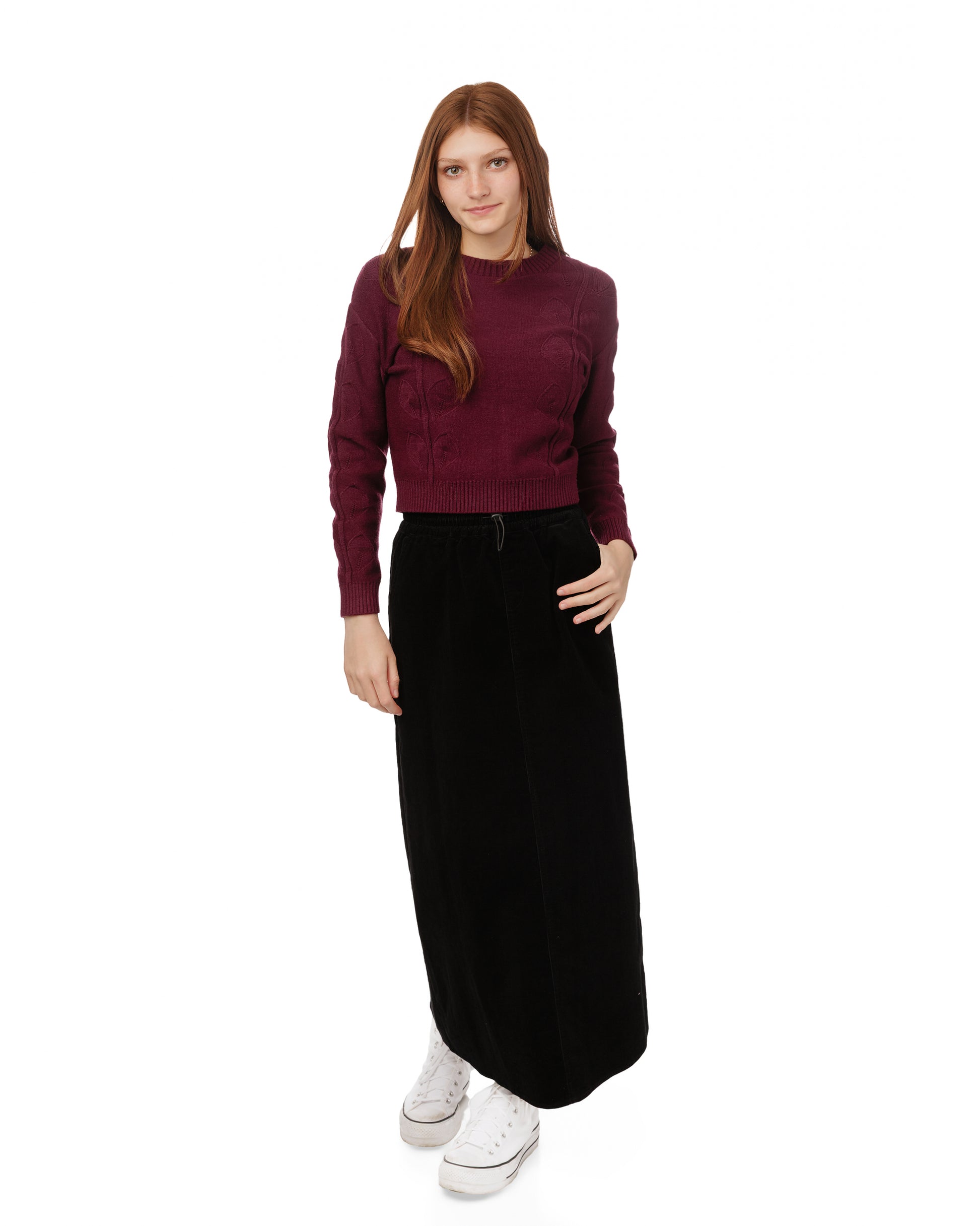 Burgundy Leaves Pattern Knit Top