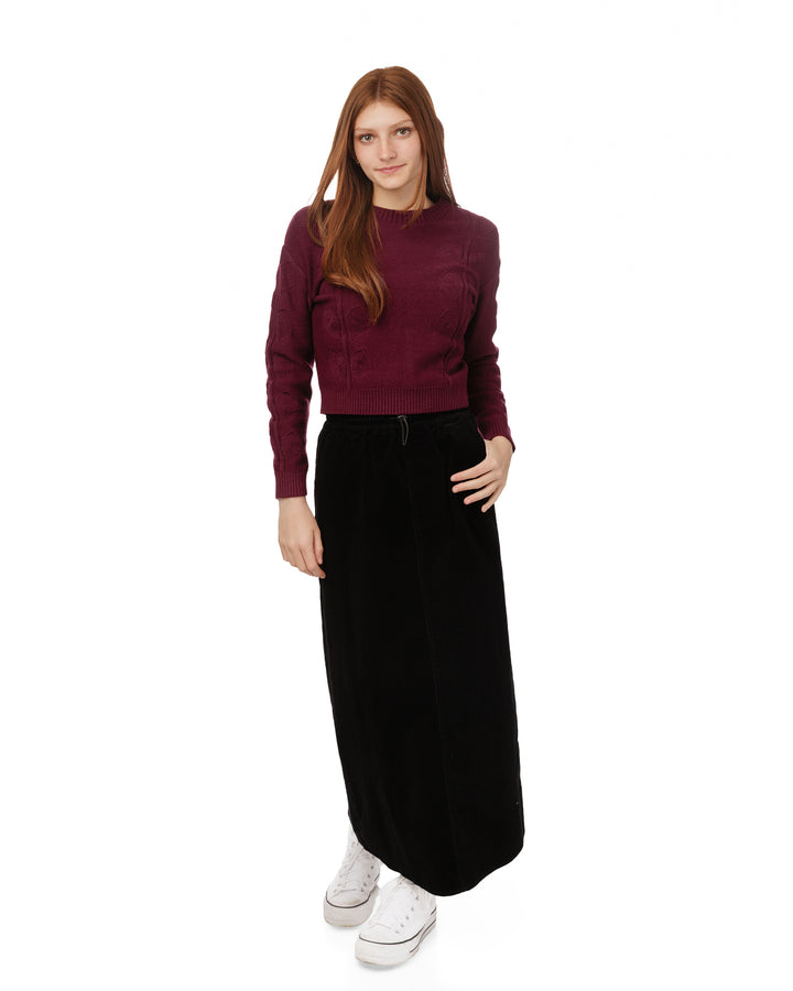 Burgundy Leaves Pattern Knit Top