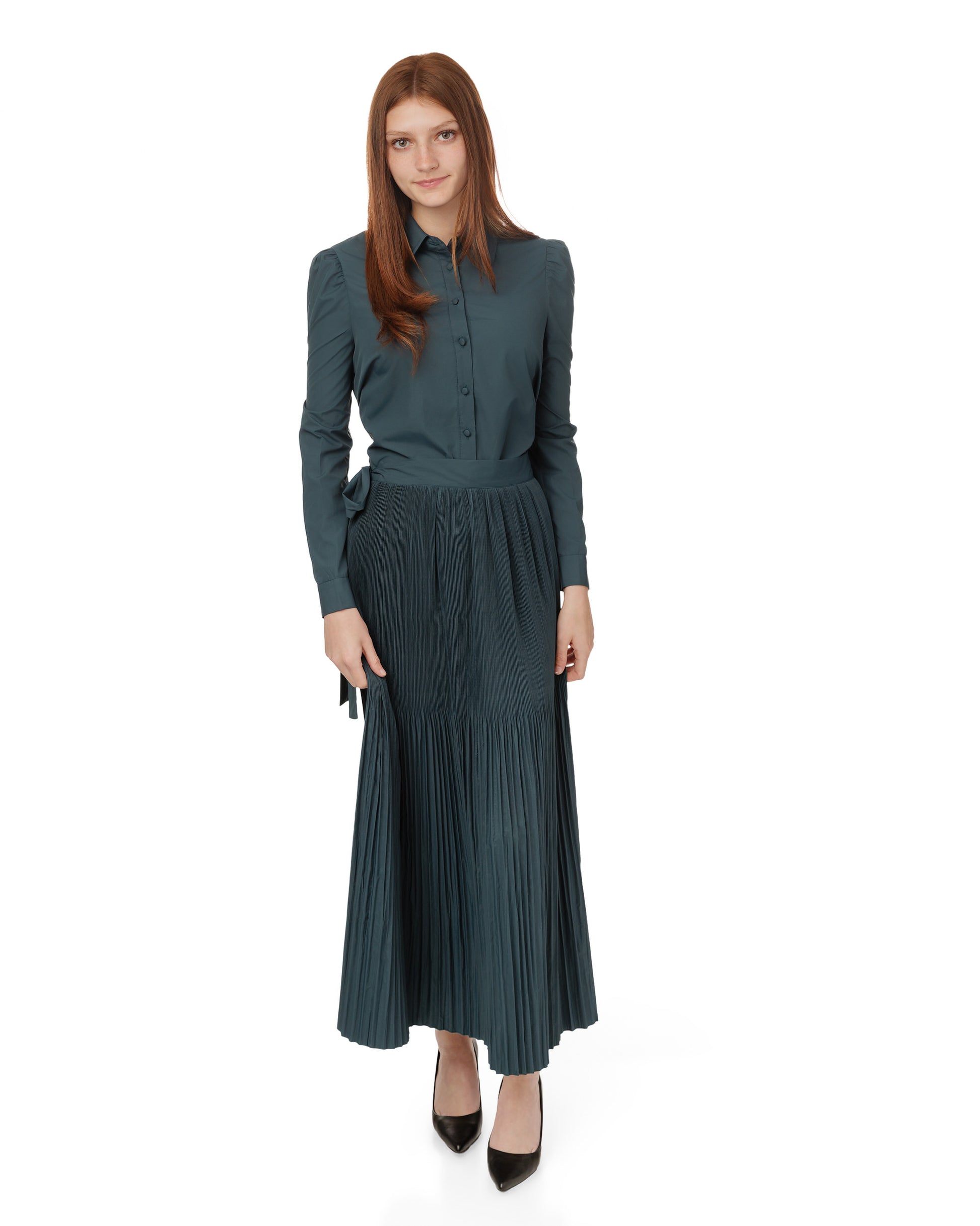 Teal Pleated Tie Skirt