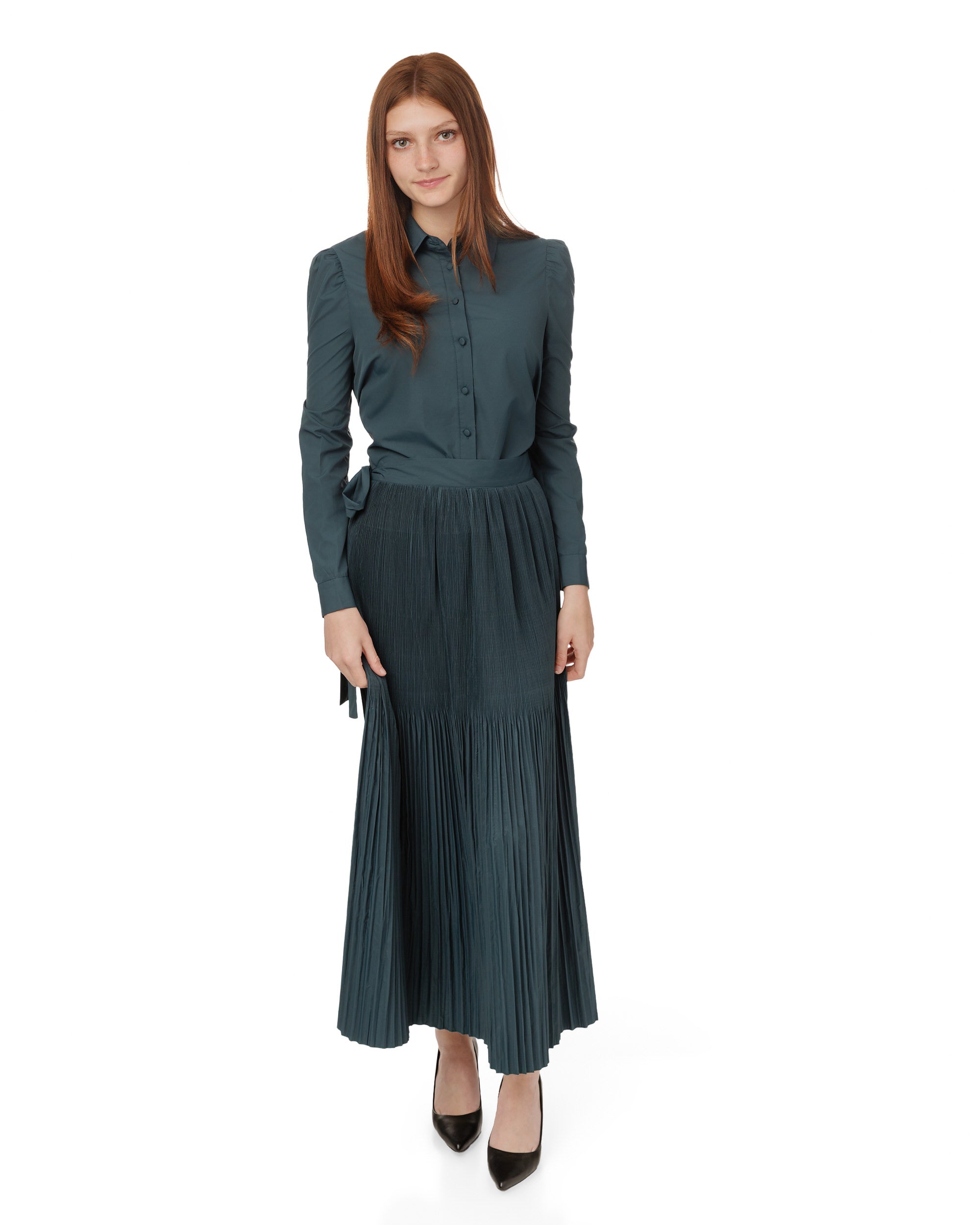 Teal Pleated Tie Skirt