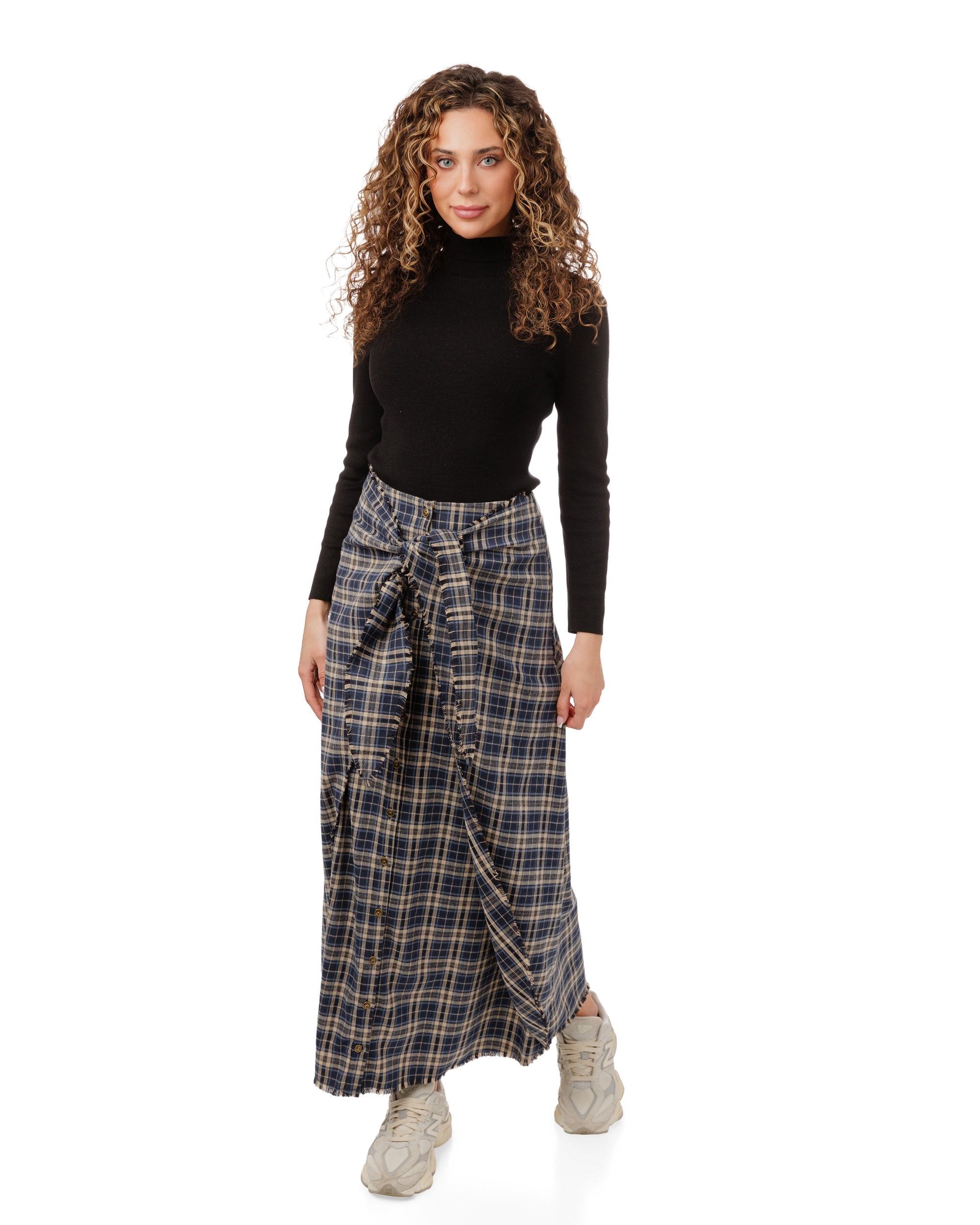 Plaid Tie Skirt - Blue