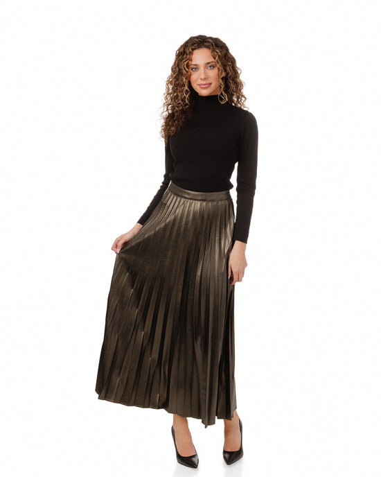 Gold Pleated Leather Skirt