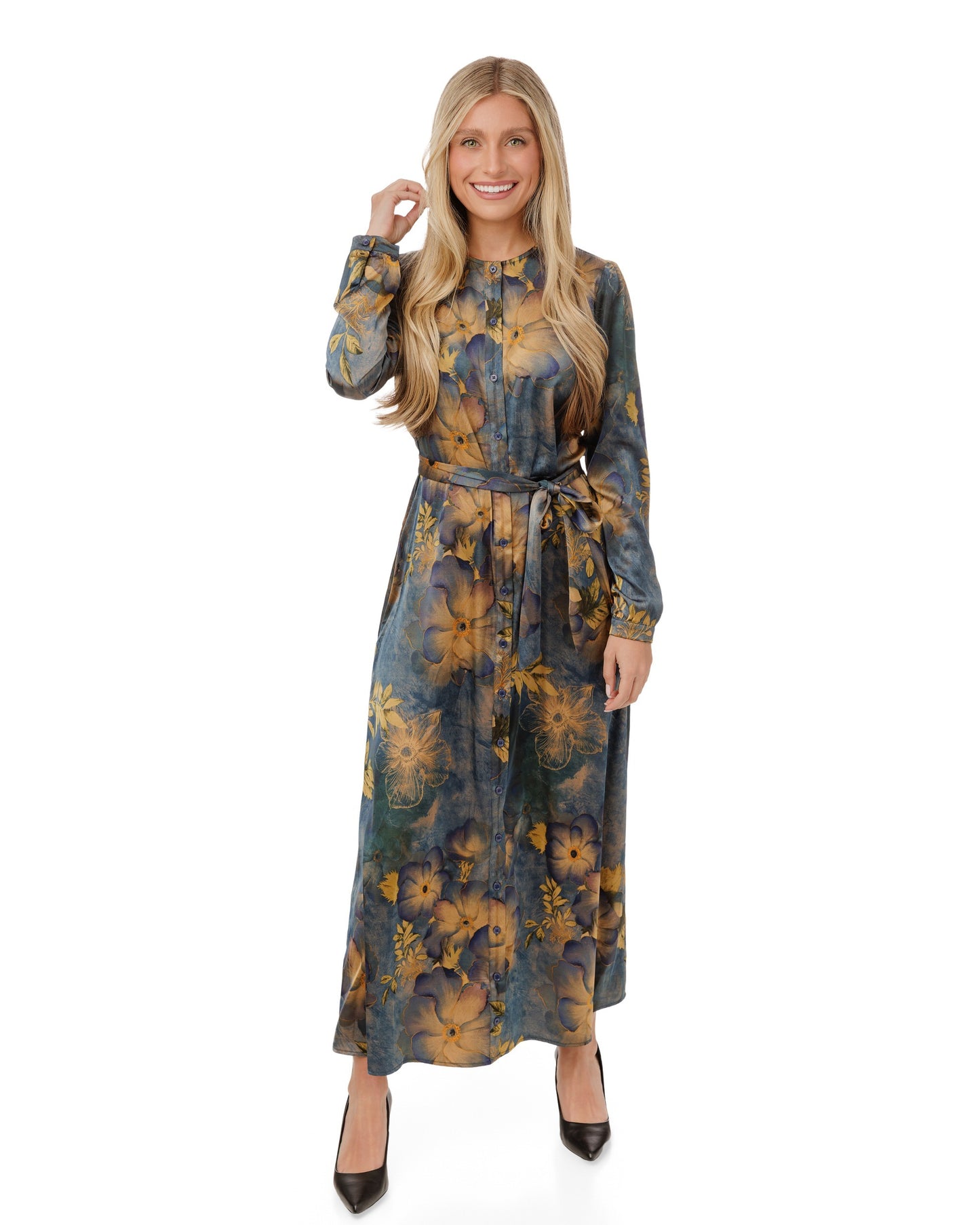 Grey Watercolor Printed Floral Dress