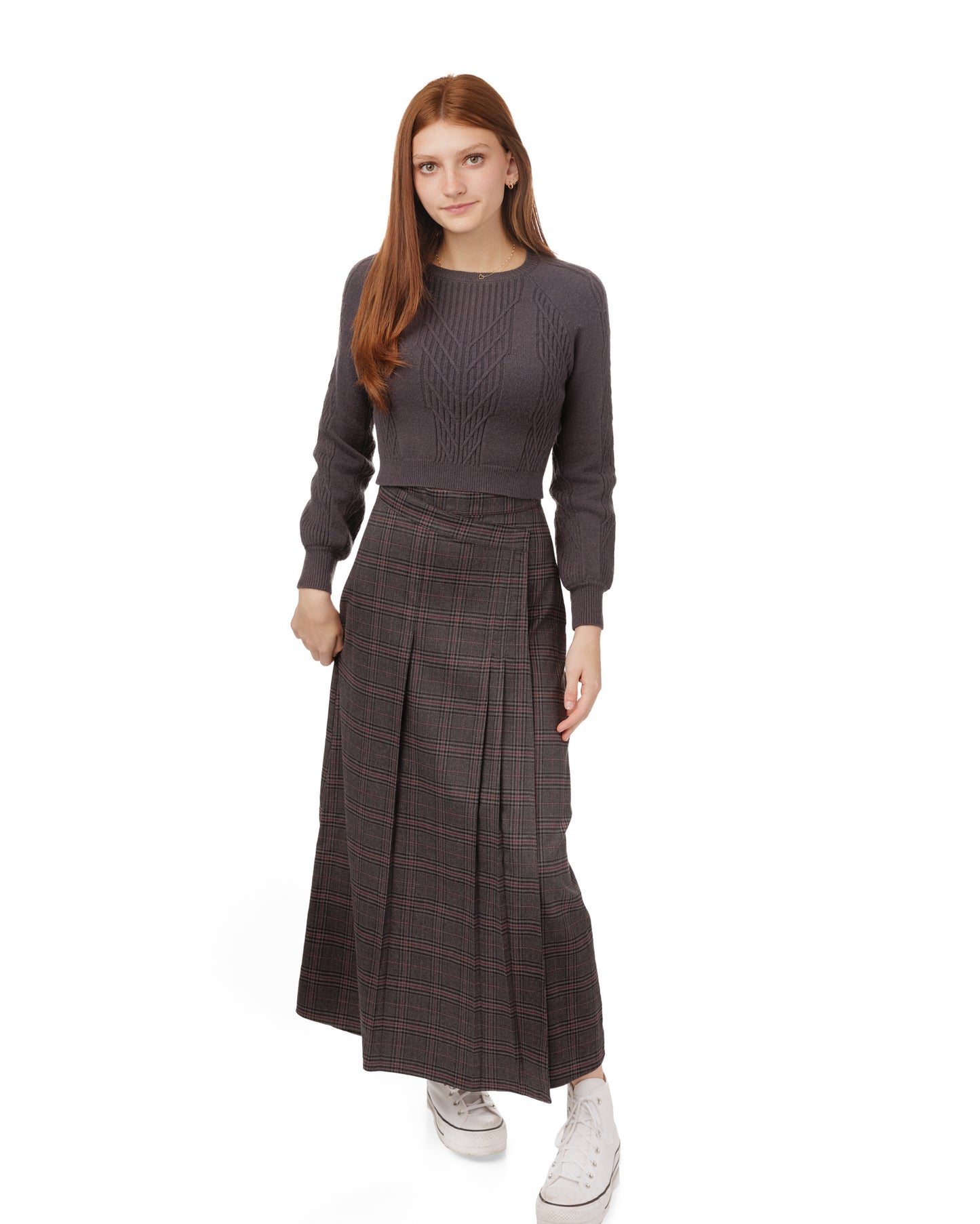Cropped Textured Sweater - Heather Gray