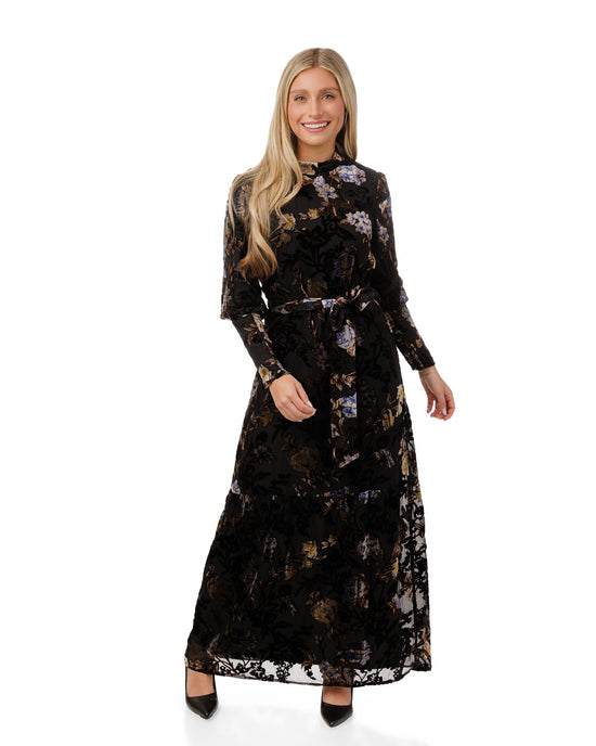 Black Thin Corduroy Butterfly Printed Dress