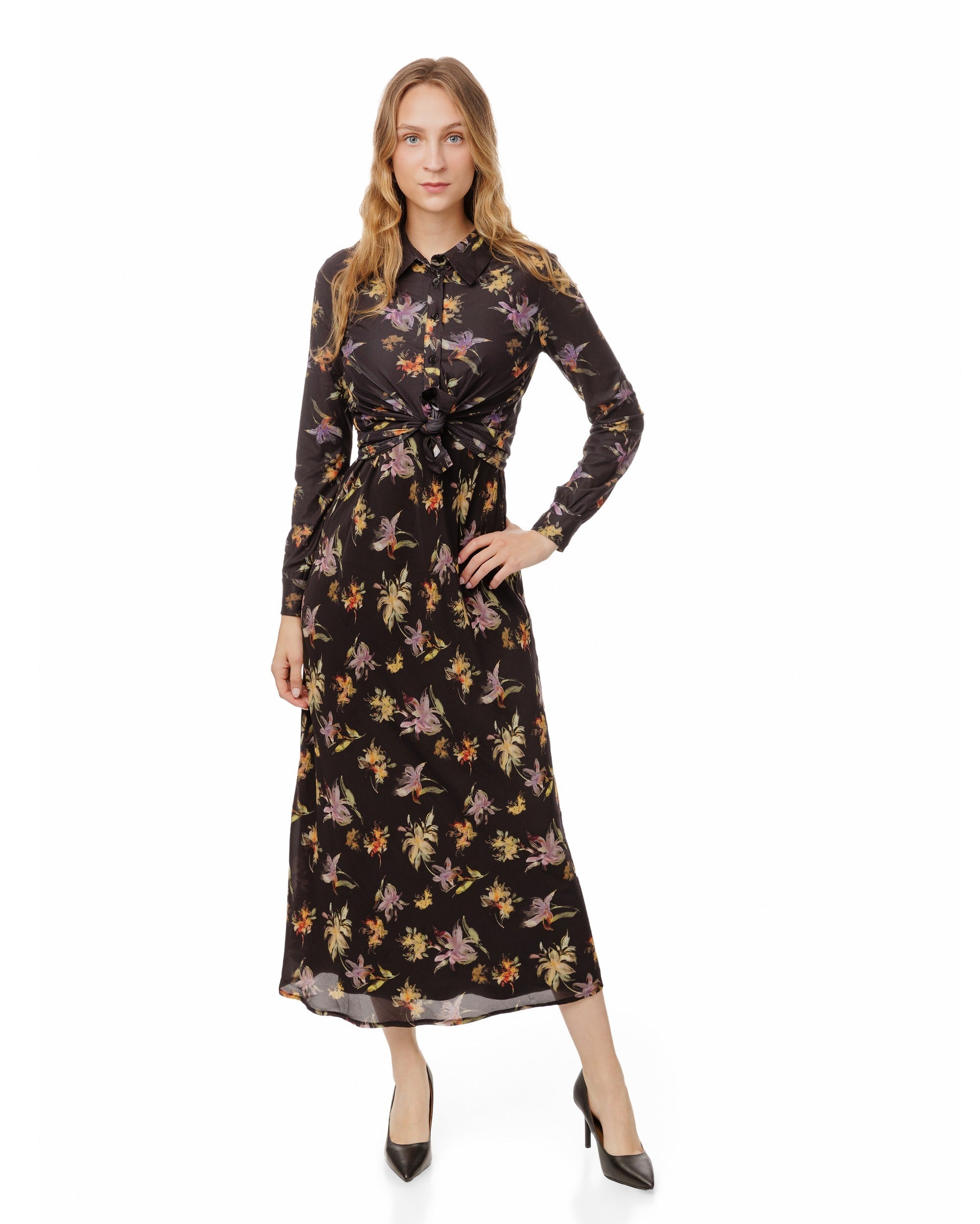 Black Floral Printed Overlay Dress