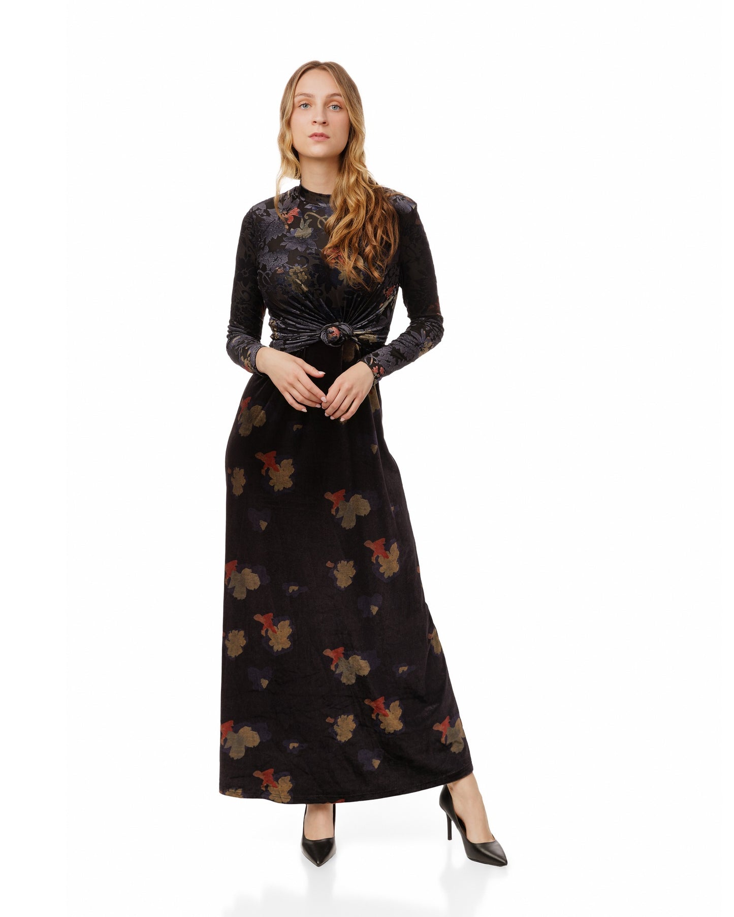 Velvet And Gold Floral Printed Jumper With Mock Neck