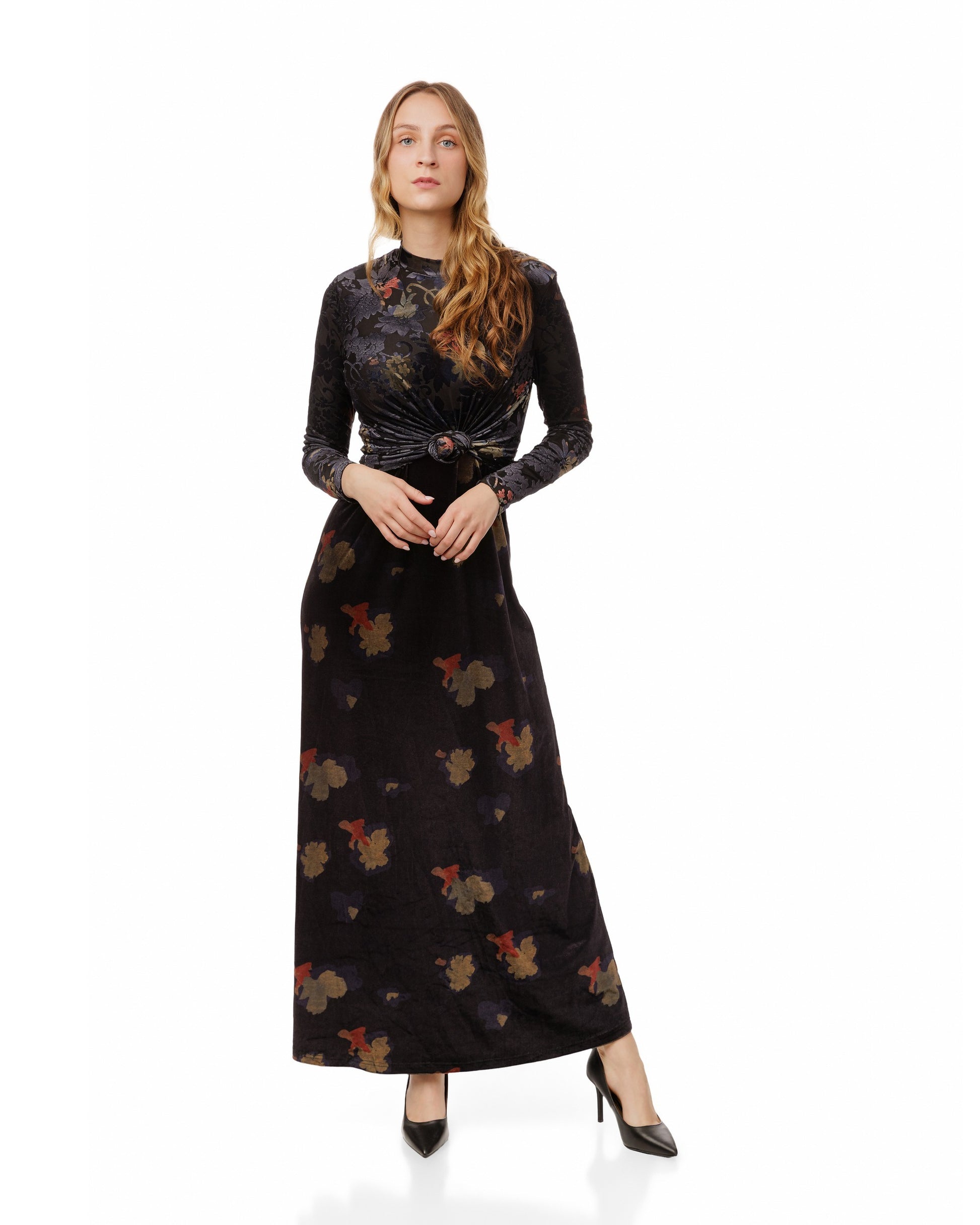 Velvet And Gold Floral Printed Jumper With Mock Neck