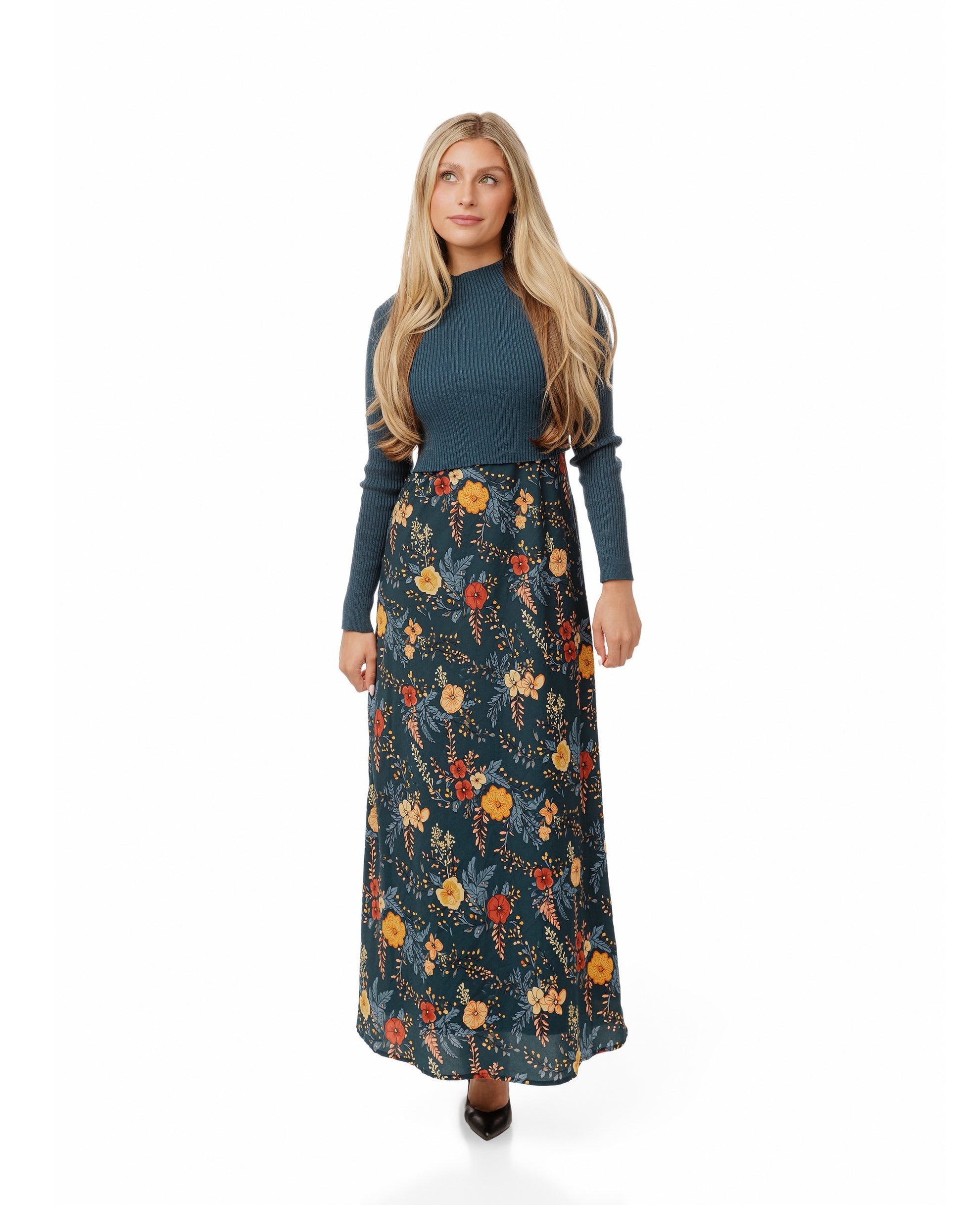 Teal Overlay With Floral Jumper