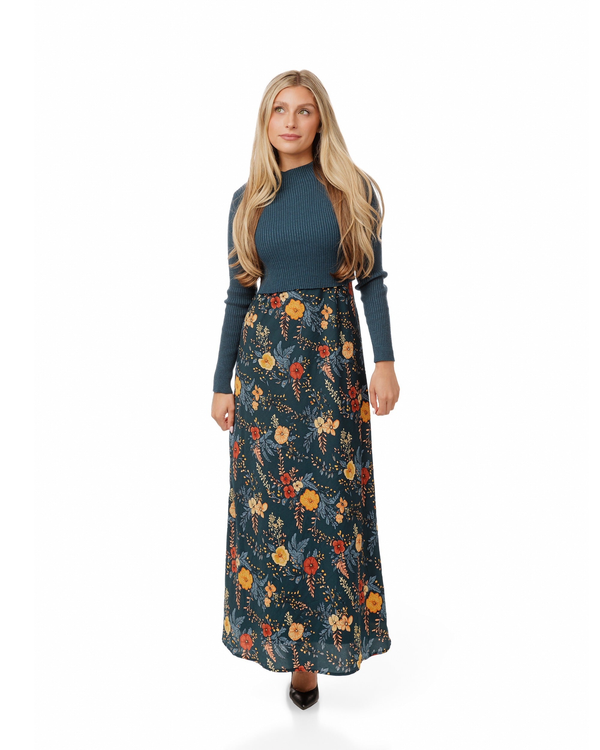 Teal Overlay With Floral Jumper