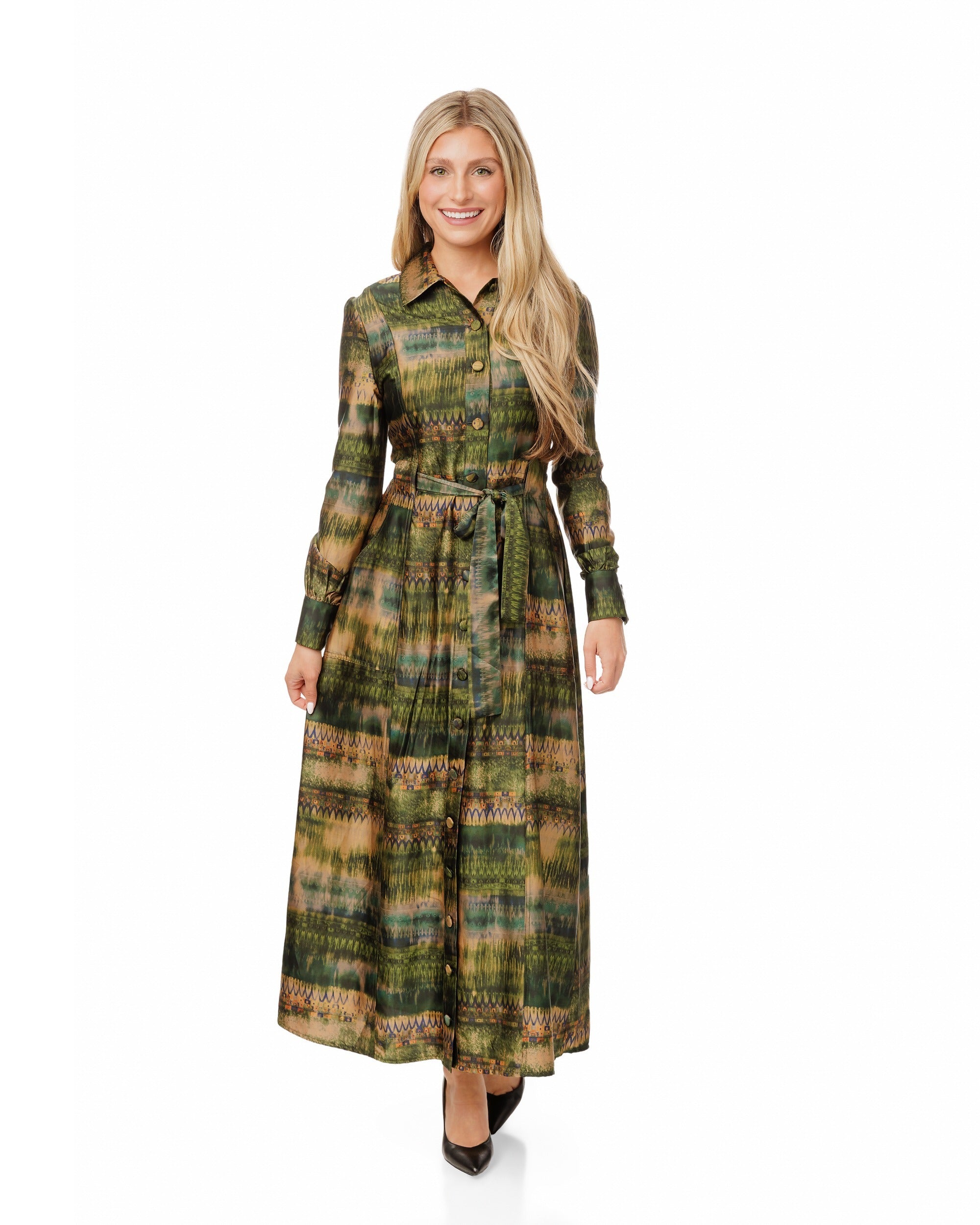 Green Abstract Printed Shirt Dress