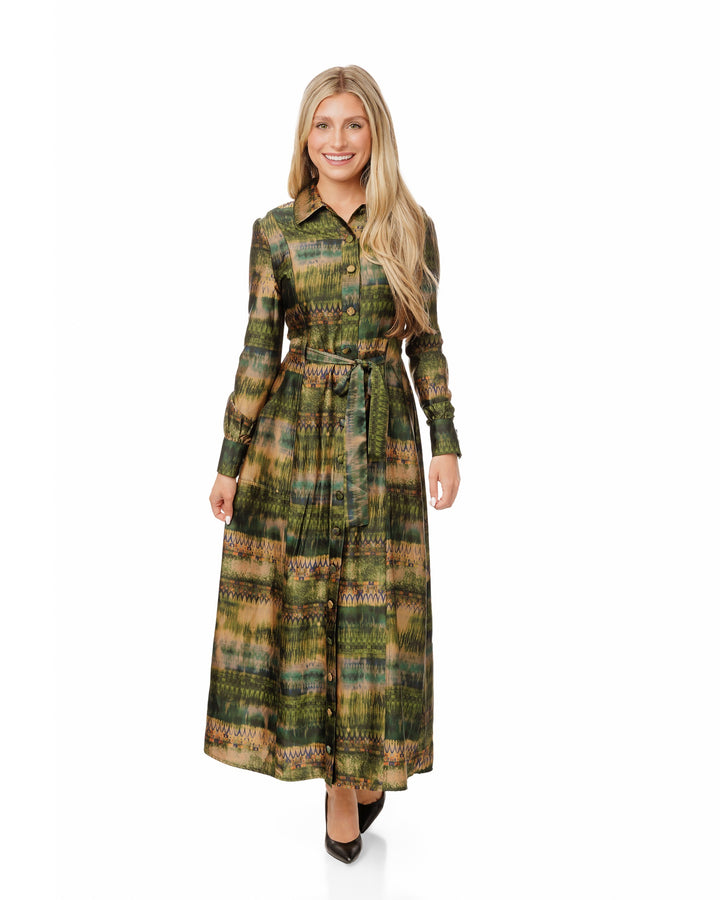 Green Abstract Printed Shirt Dress