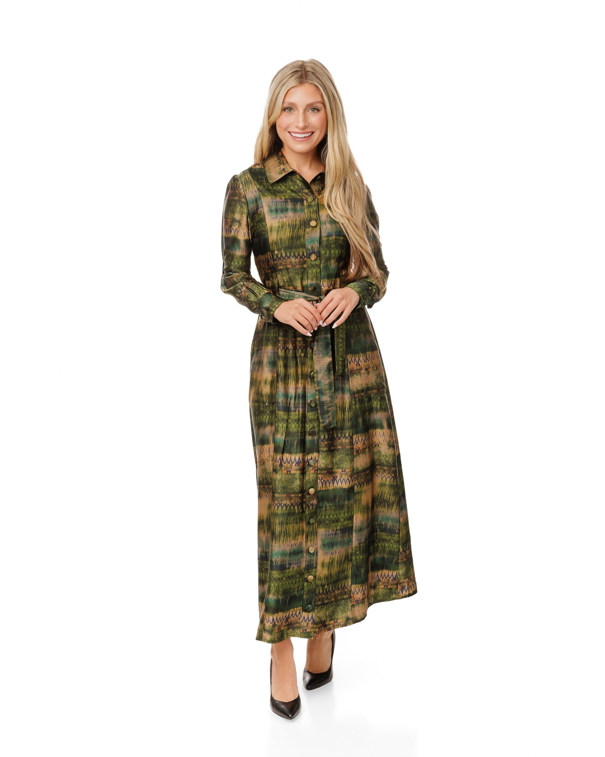 Green Abstract Printed Shirt Dress