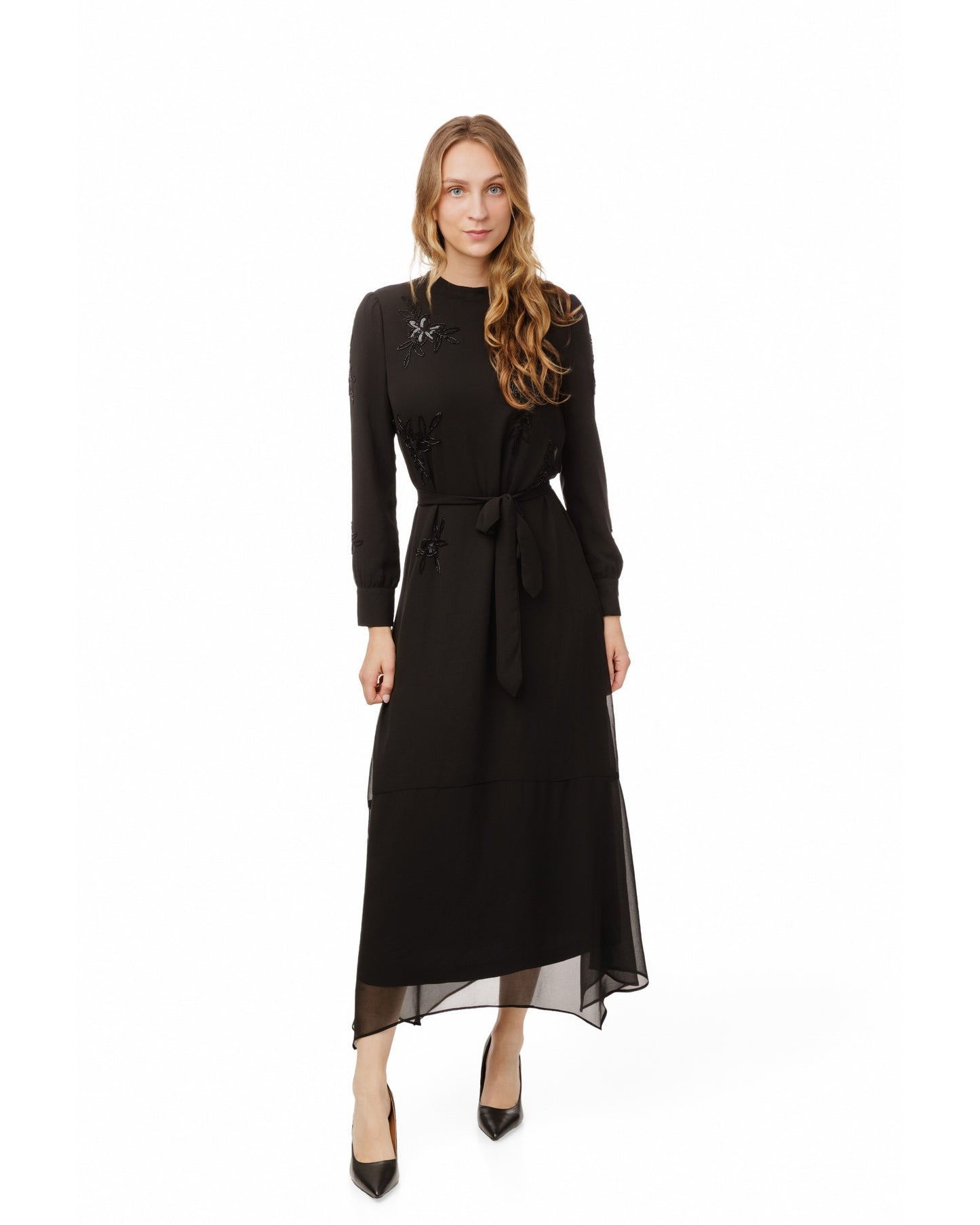 Black Sequin Chiffon Dress