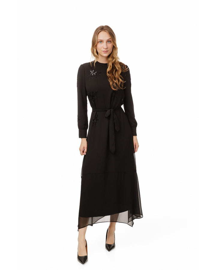 Black Sequin Chiffon Dress