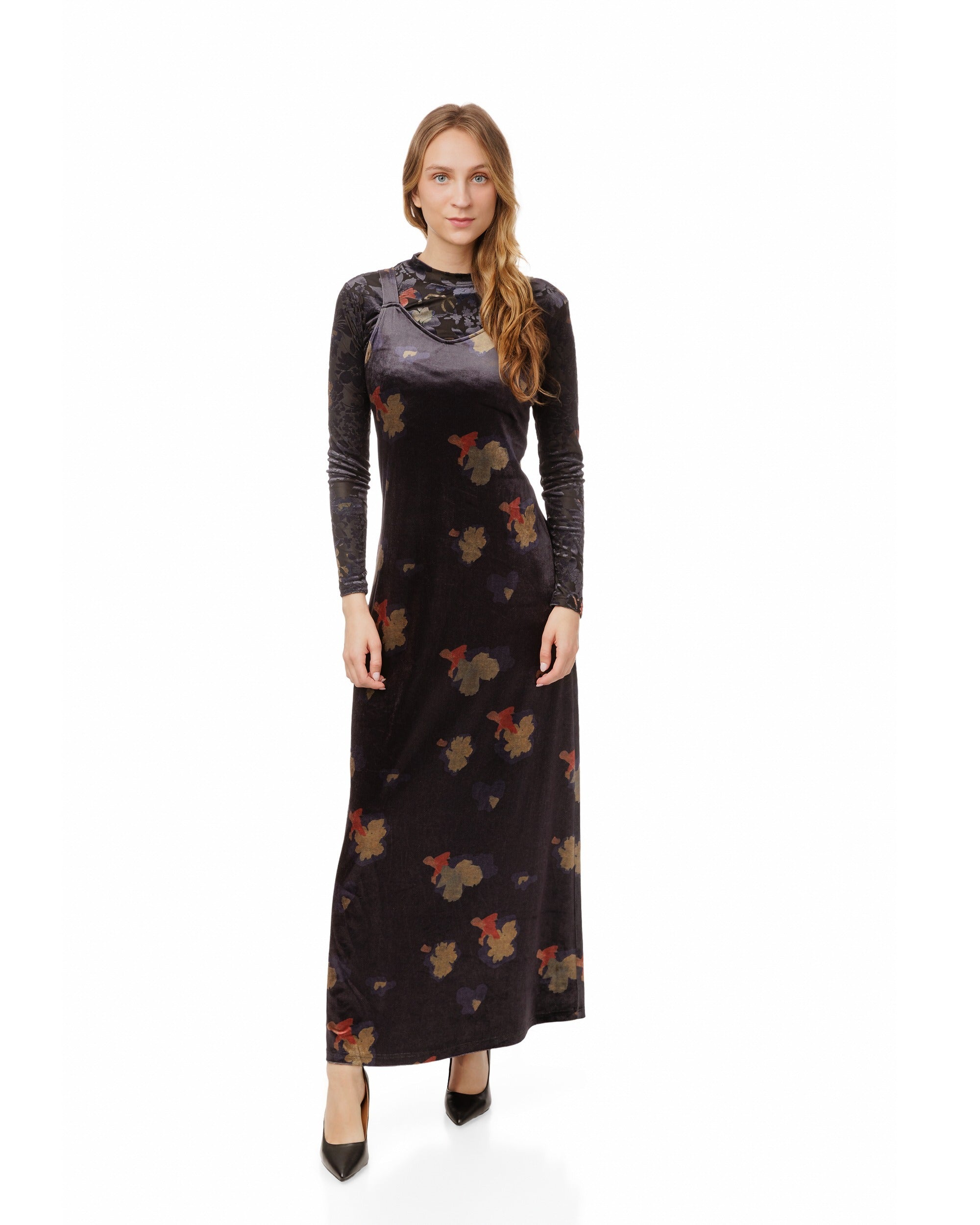Velvet And Gold Floral Printed Jumper With Mock Neck