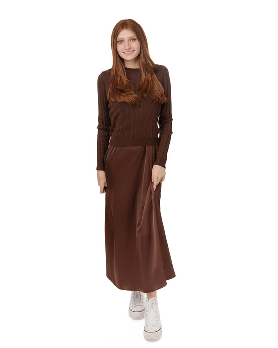Wide Ribbed Knit Top - Brown