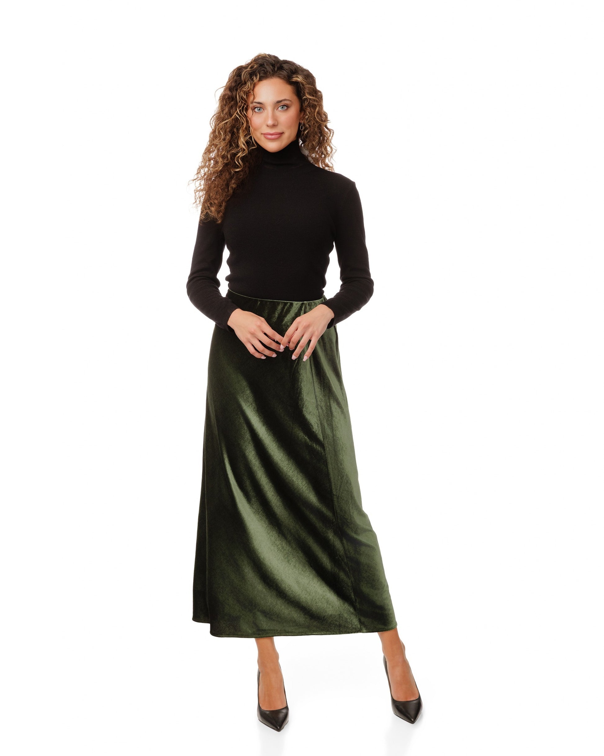 Green Suede A-Line Skirt
