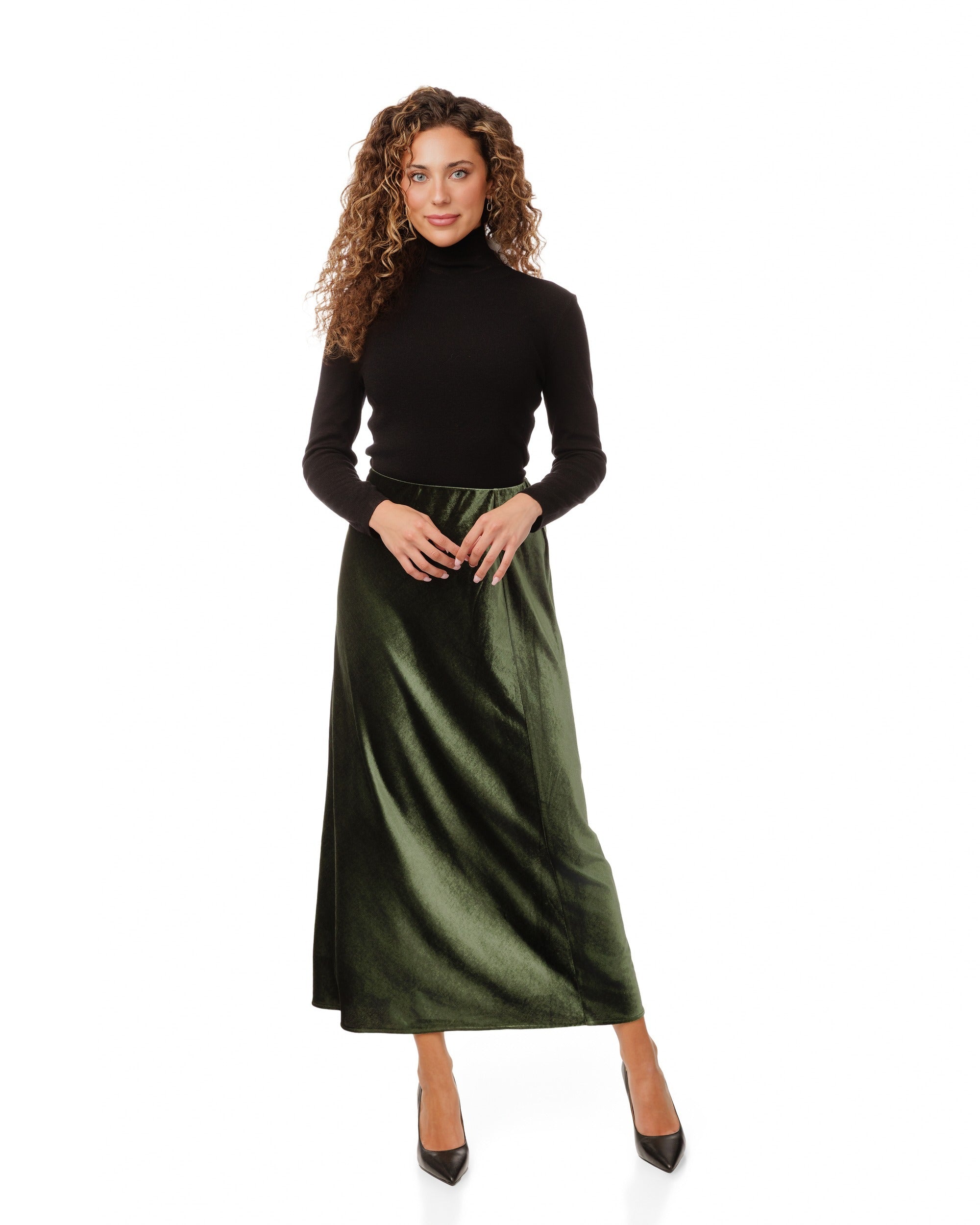 Green Suede A-Line Skirt