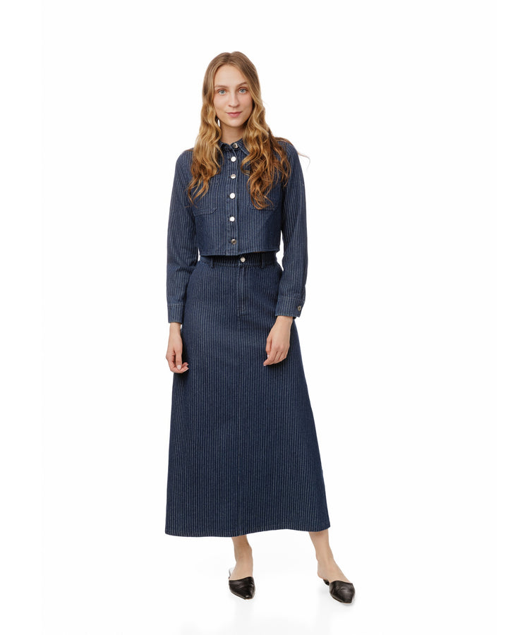 Denim Pin Stripe Skirt - Blue