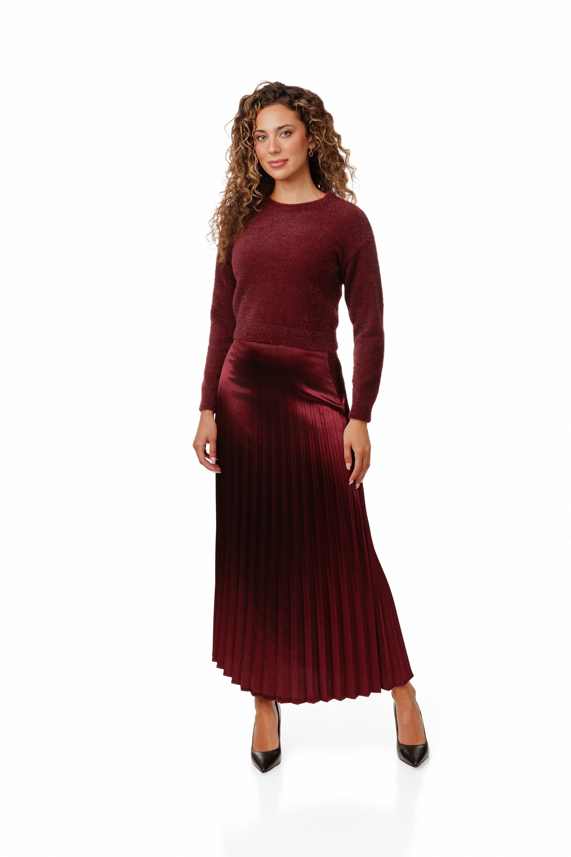 Burgundy Fuzz Knit Top