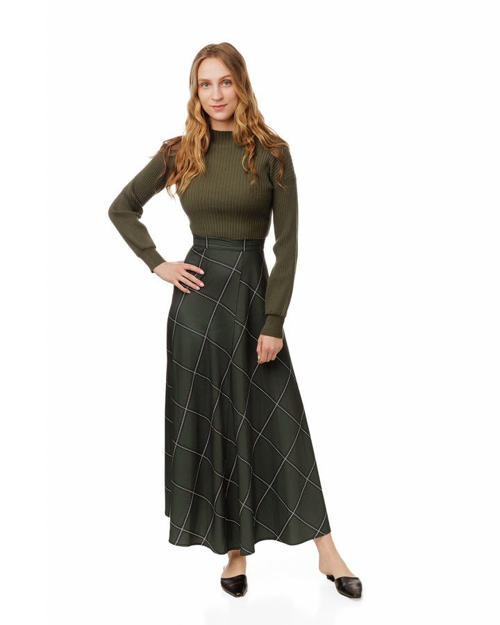 Green Ribbed Mock Neck Top