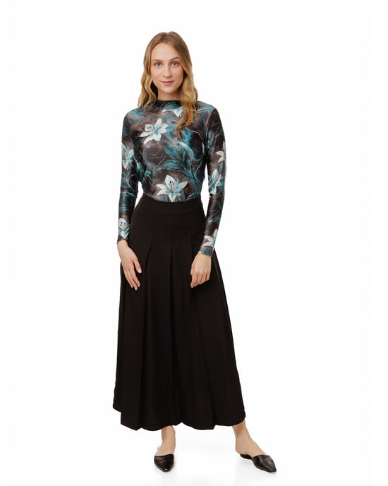 Blue Floral Scuba Stretch Mock Neck