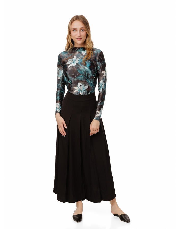 Blue Floral Scuba Stretch Mock Neck