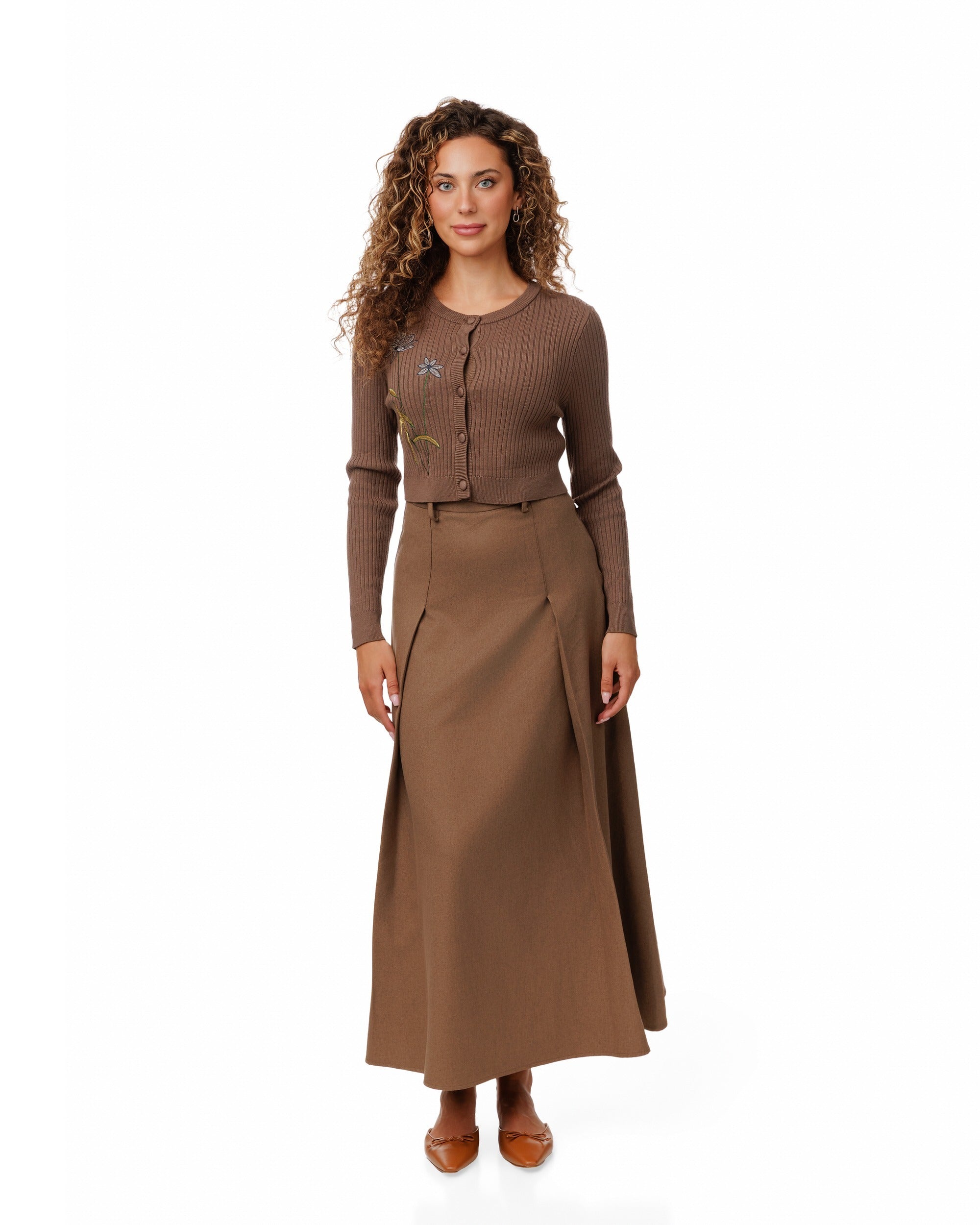 Brown Pleated Skirt