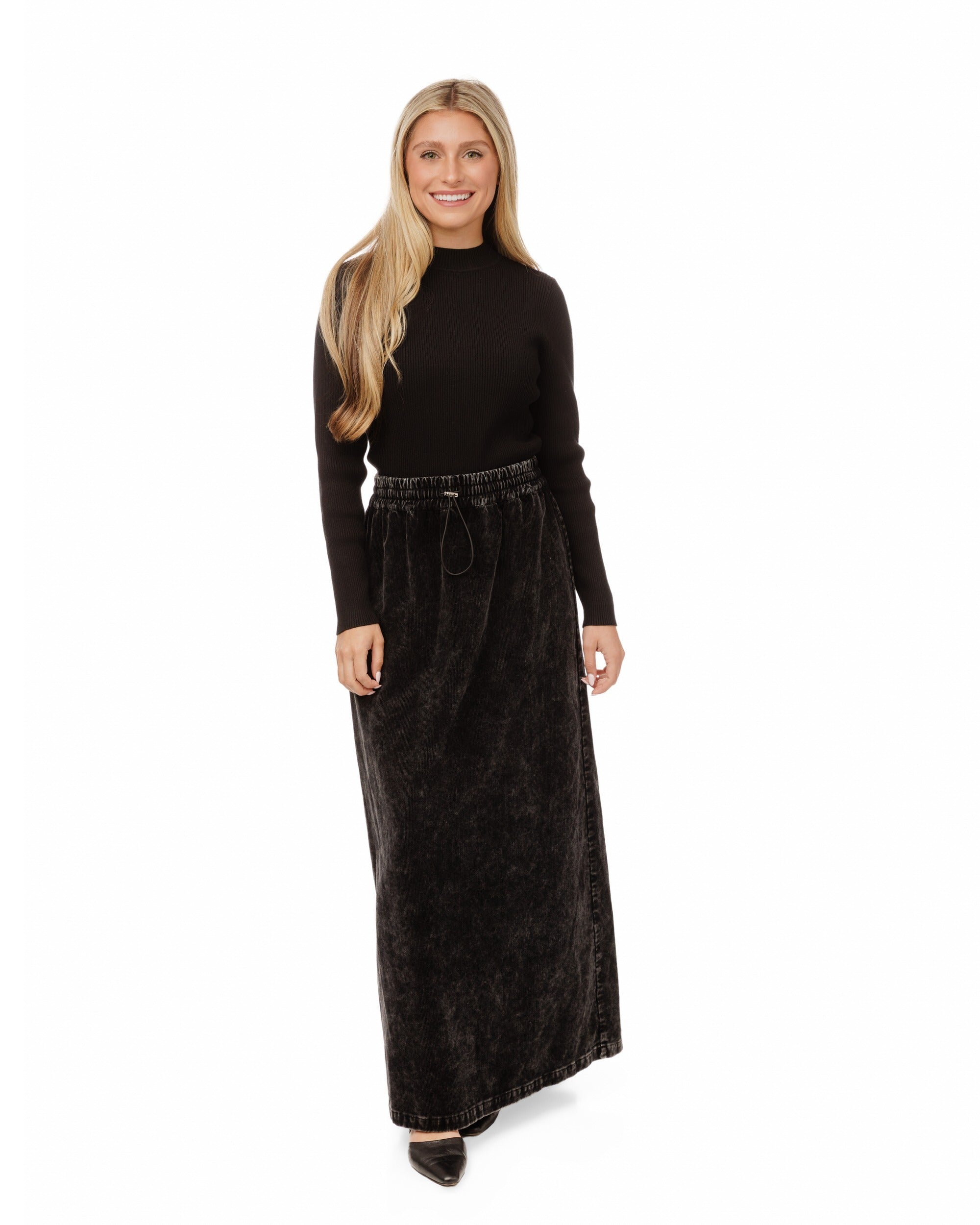 Washed Corduroy Skirt - Black