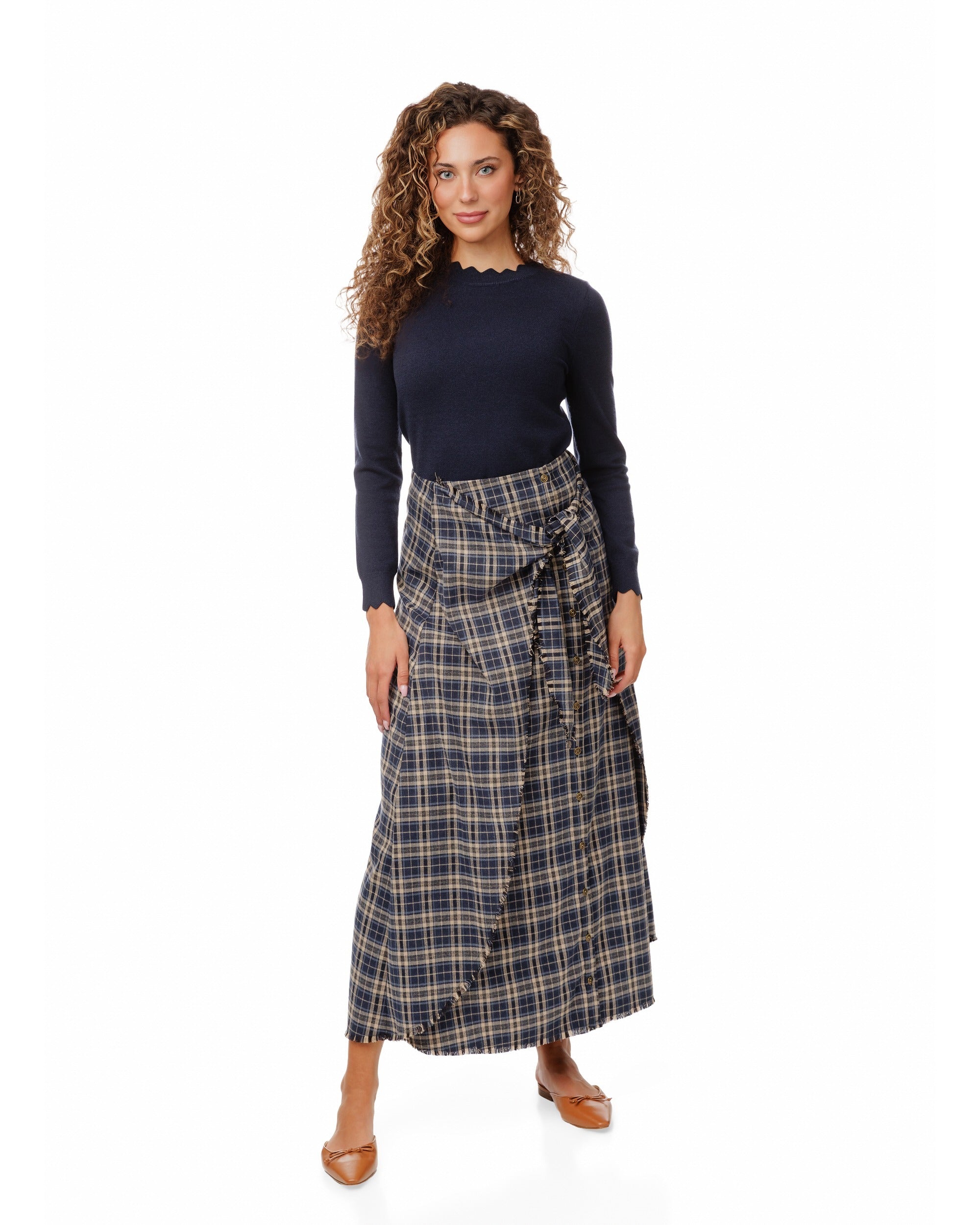 Plaid Tie Skirt - Blue