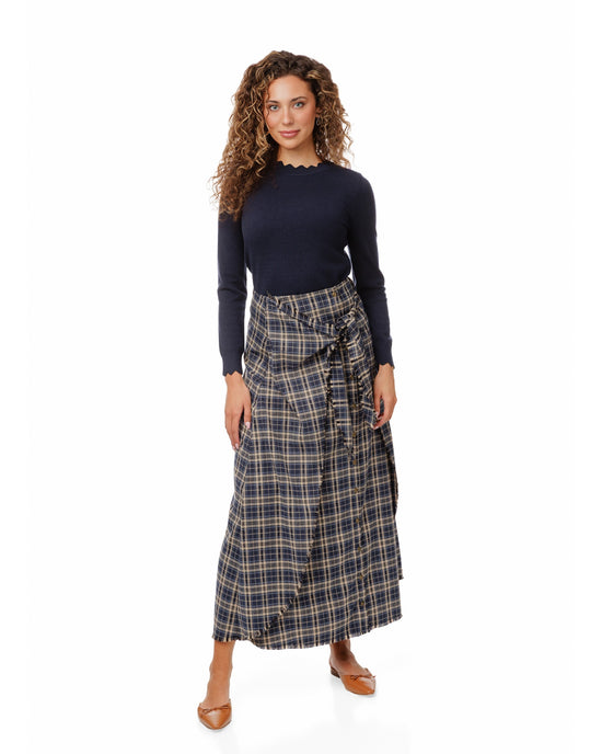 Plaid Tie Skirt - Blue