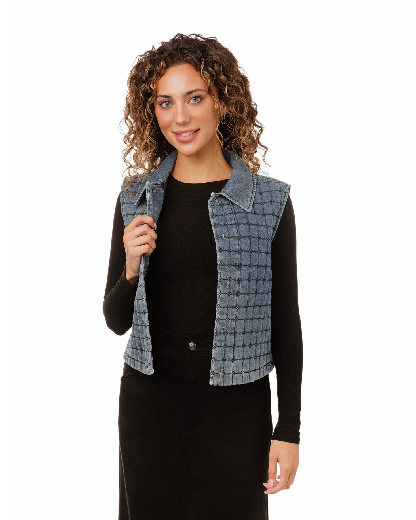Denim Quilted Vest - Blue