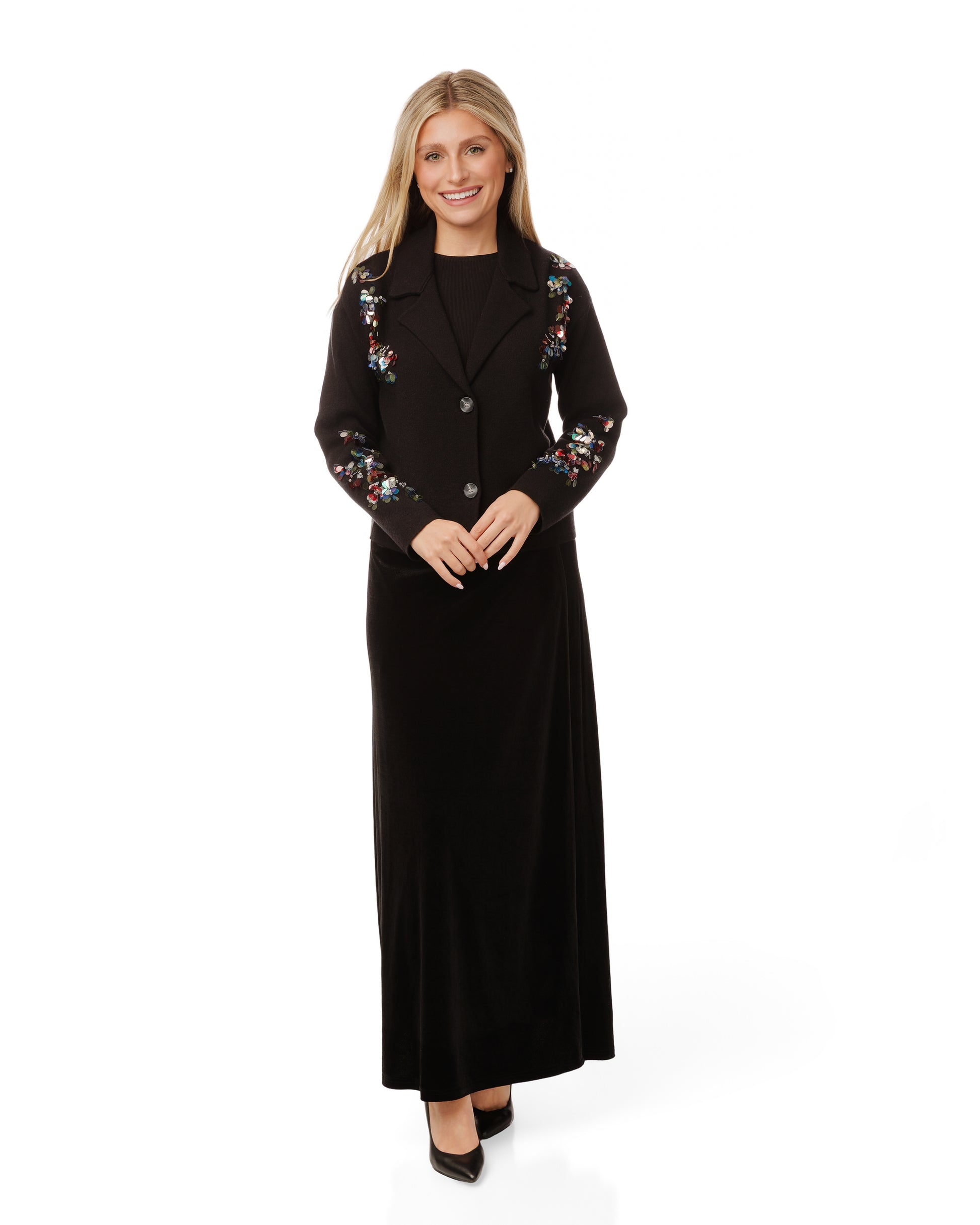 Black Knit Blazer With Beading