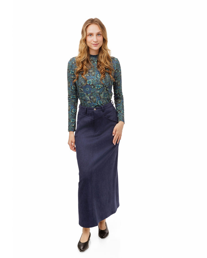 Blue Printed Mock Neck Top