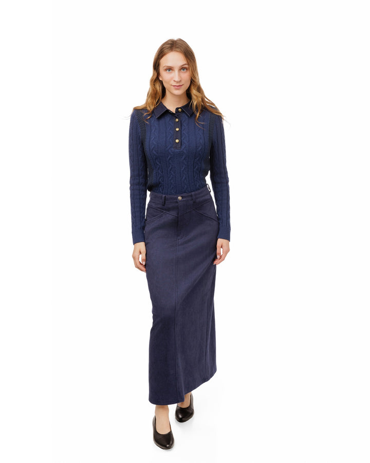 Multi Colored Blue Cable Knit Henley Sweater