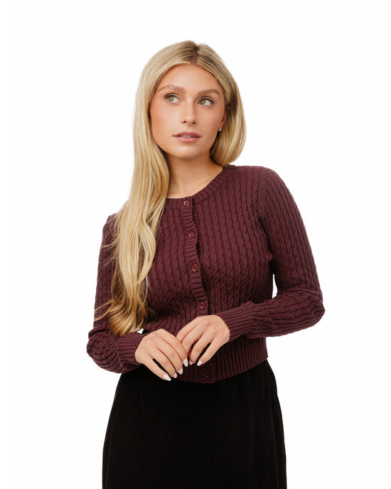 Maroon Cable Knit Cardigan