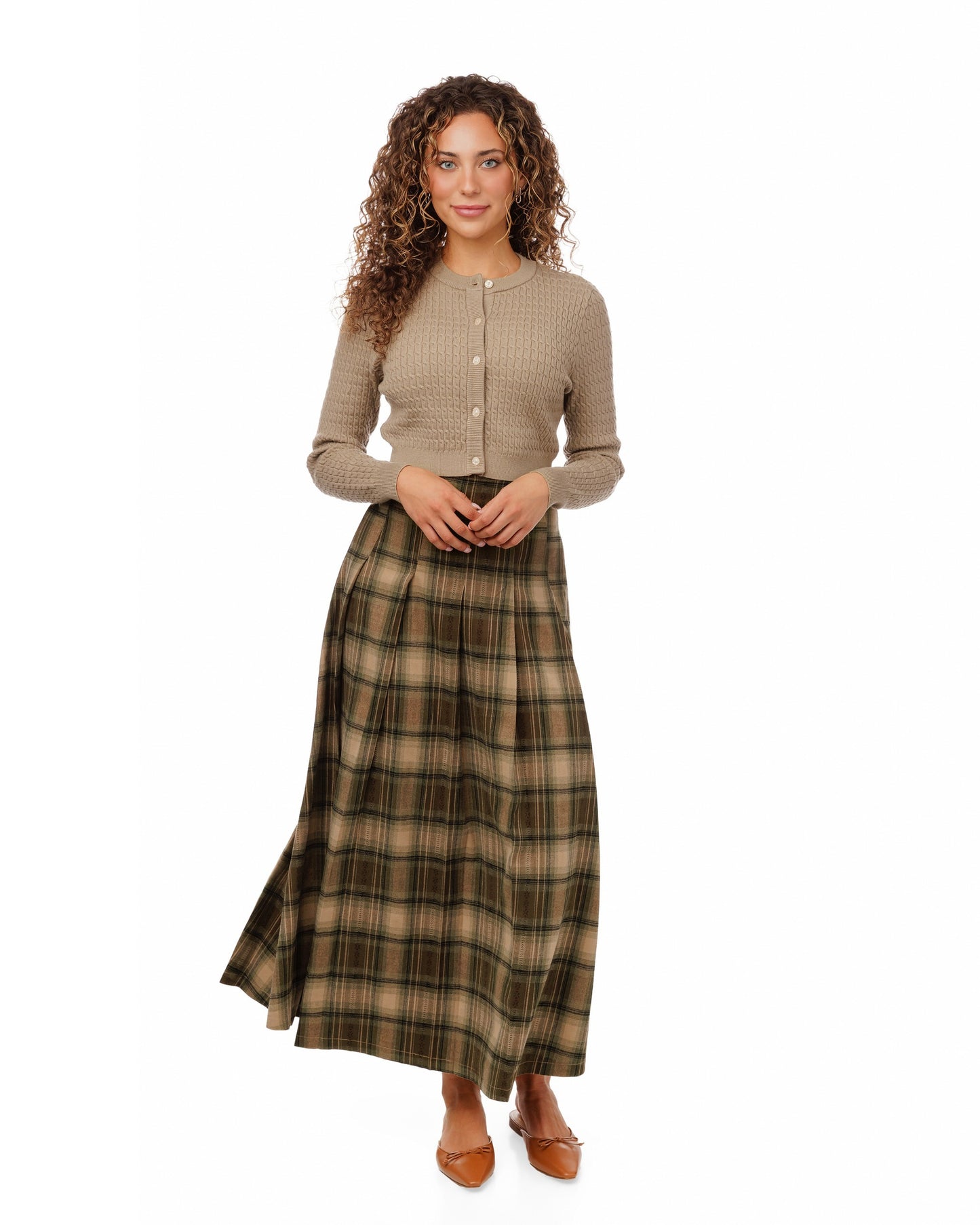Green Plaid Pleated Skirt